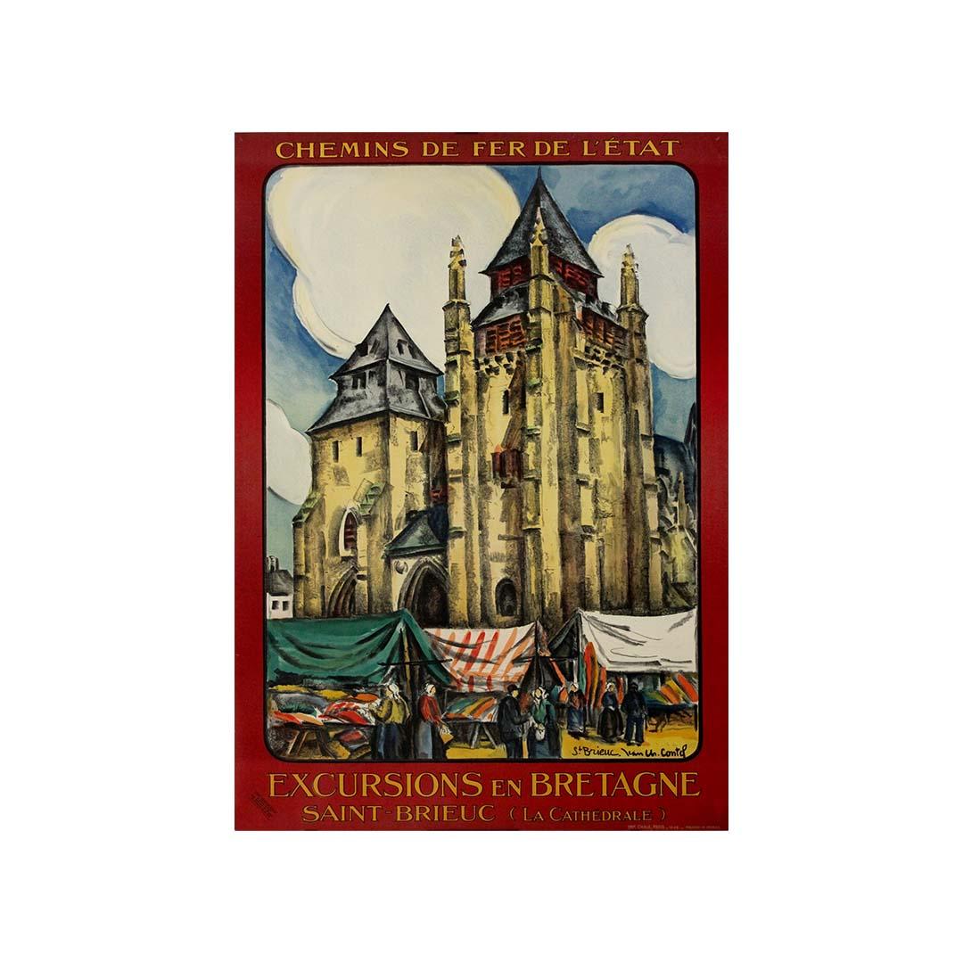 1926 original travel poster by Jean-Charles Contel - Bretagne Saint Brieuc For Sale 3