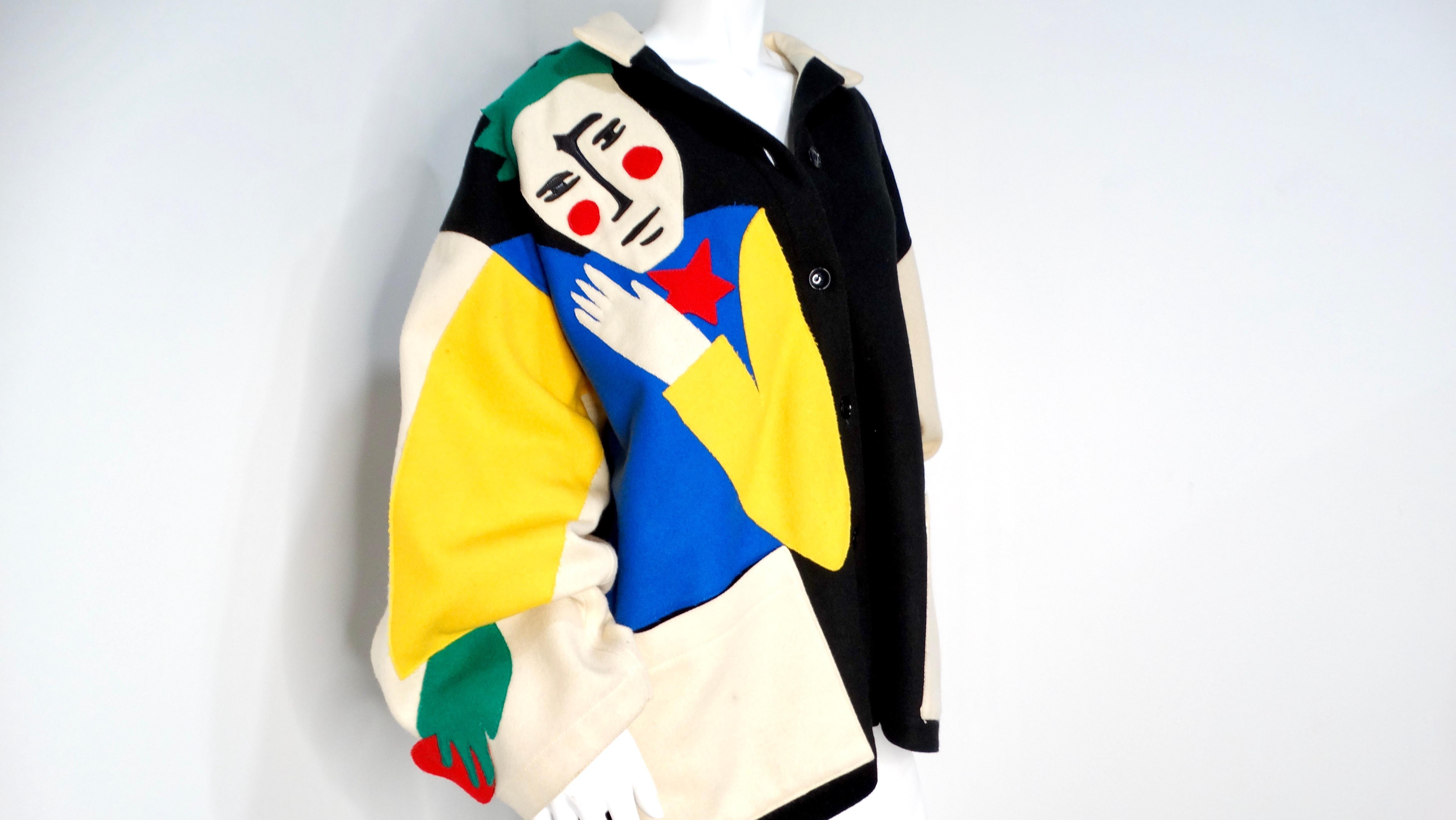 Jean-Charles De Castelbajac anni '80, giacca in lana con volto astratto In condizioni discrete in vendita a Scottsdale, AZ
