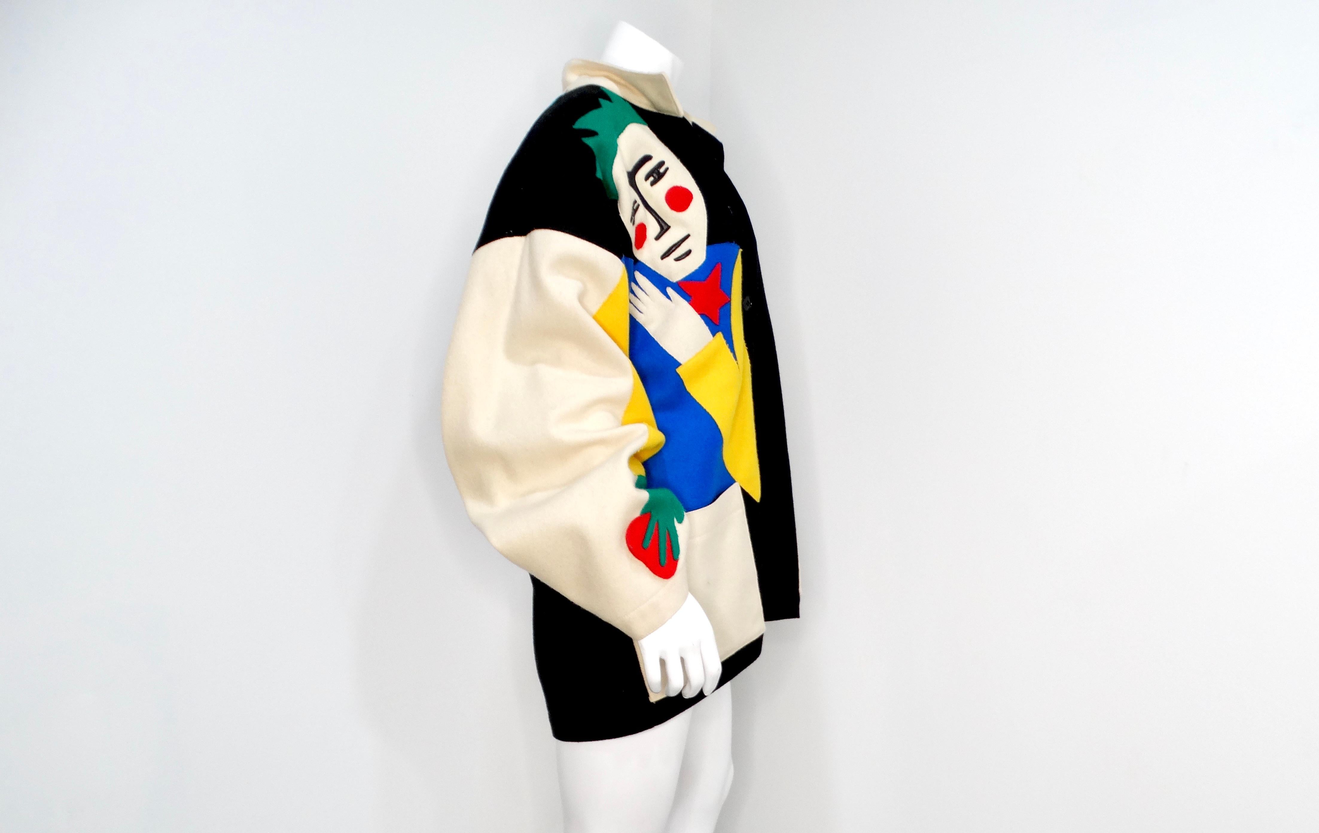 Jean-Charles De Castelbajac anni '80, giacca in lana con volto astratto in vendita 2