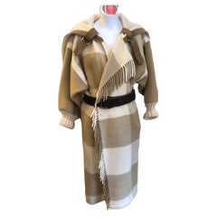 Vintage Jean-Charles de Castelbajac 1980s Wool Plaid Wrap Blanket Coat 6-10