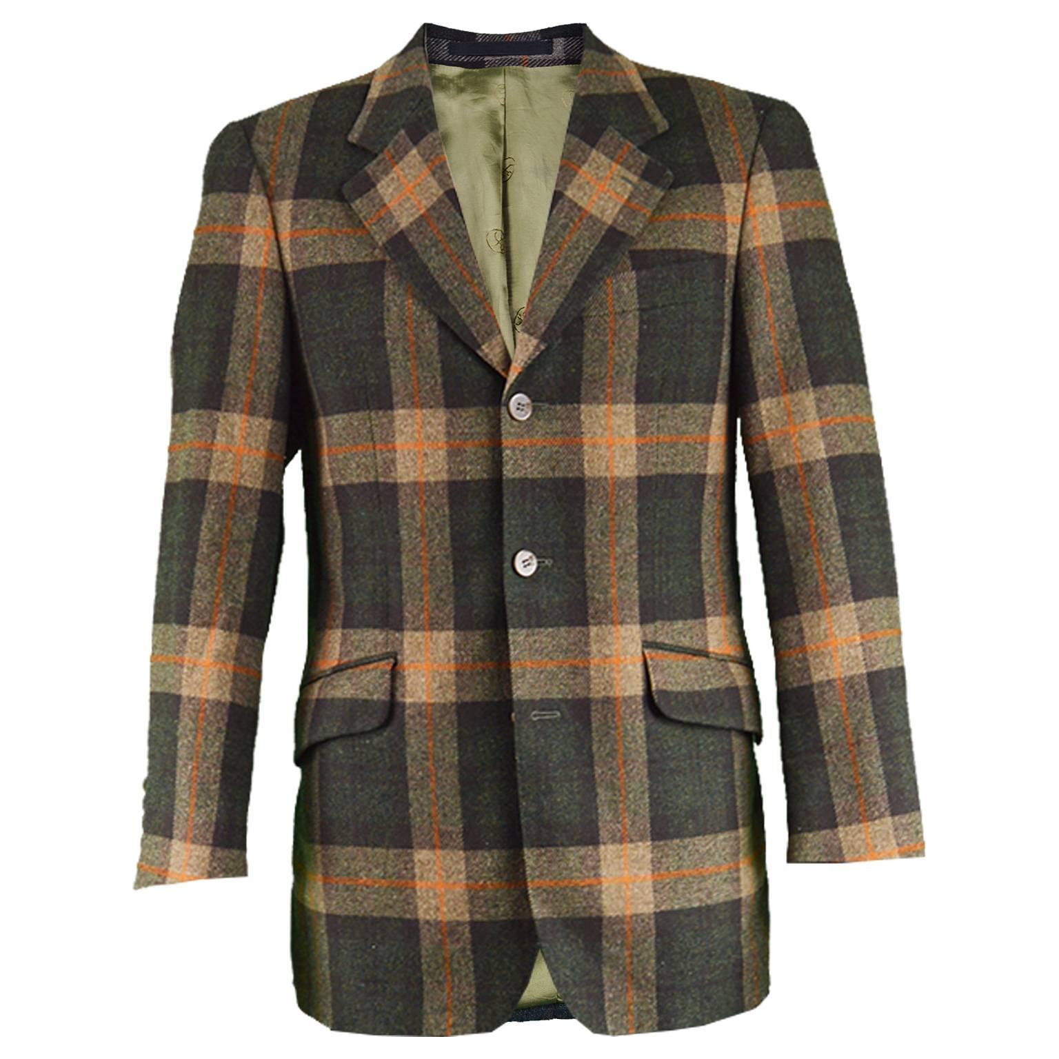 Jean Charles de Castelbajac Brown, Orange & Green Men's Checked Sport Coat For Sale