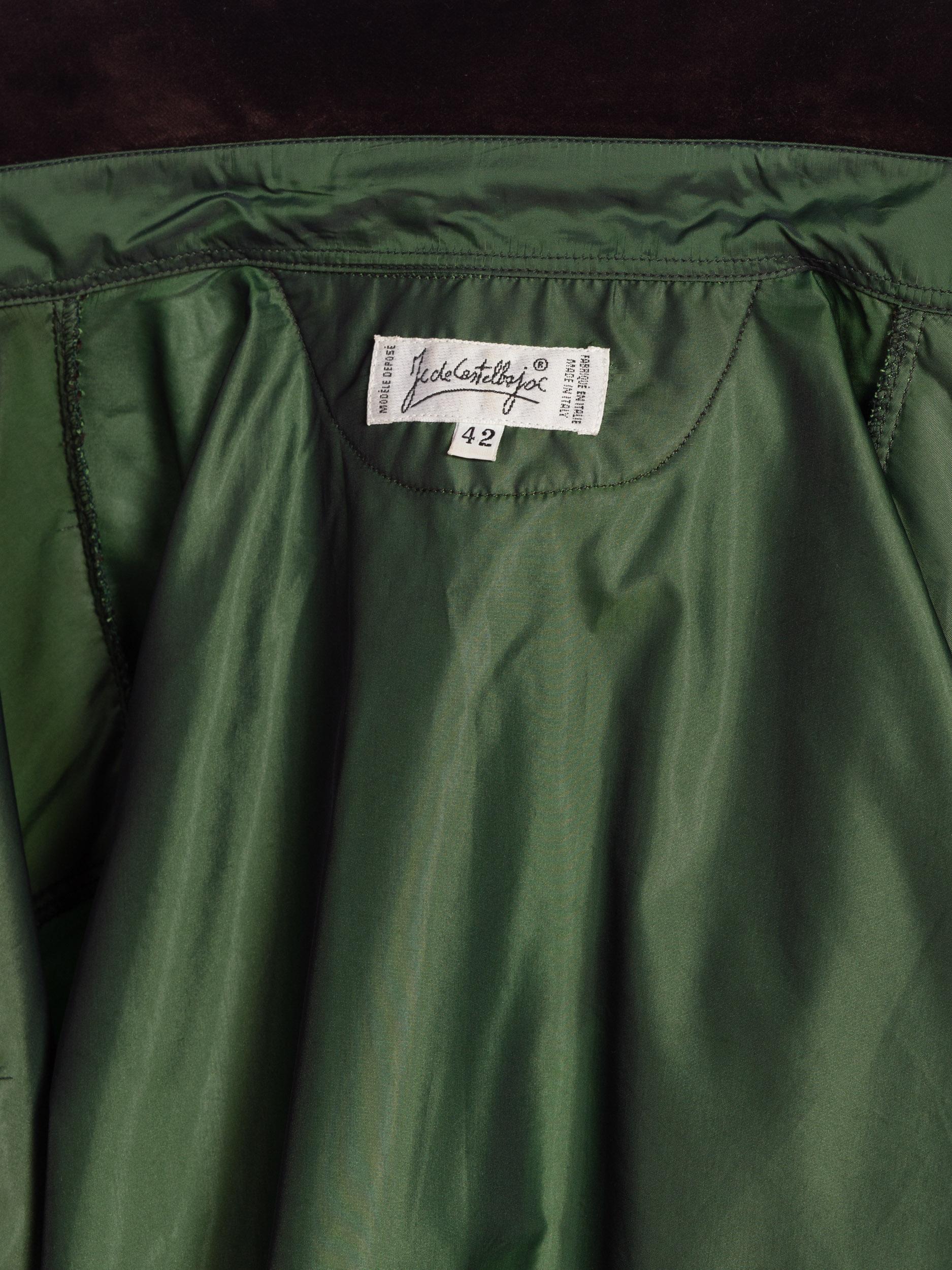 2000S JEAN CHARLES DE CASTELBAJAC Olive Green Nylon Shirt With Floral Crochet F 4