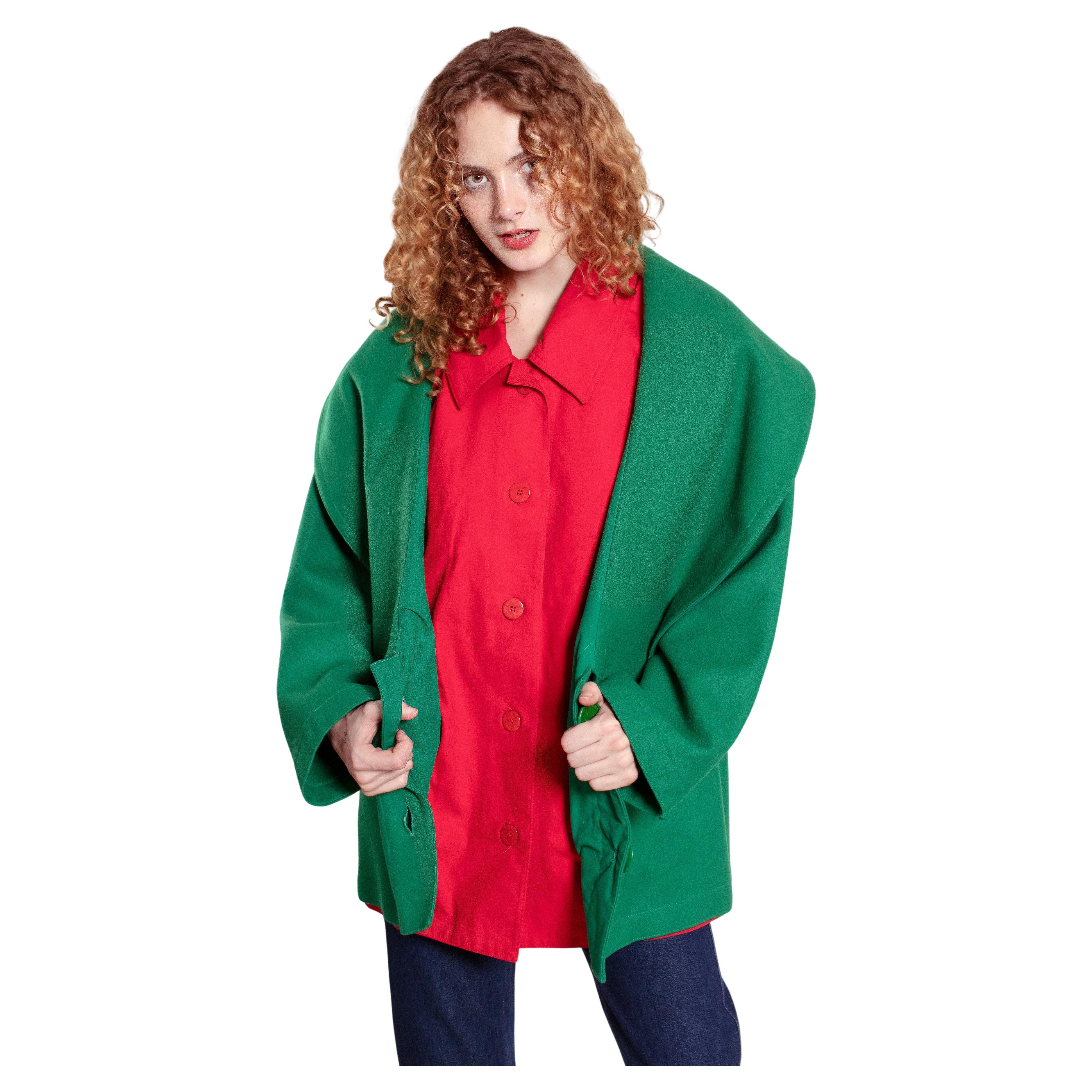 Jean Charles De Castelbajac Double Layer Red & Green Wool Coat