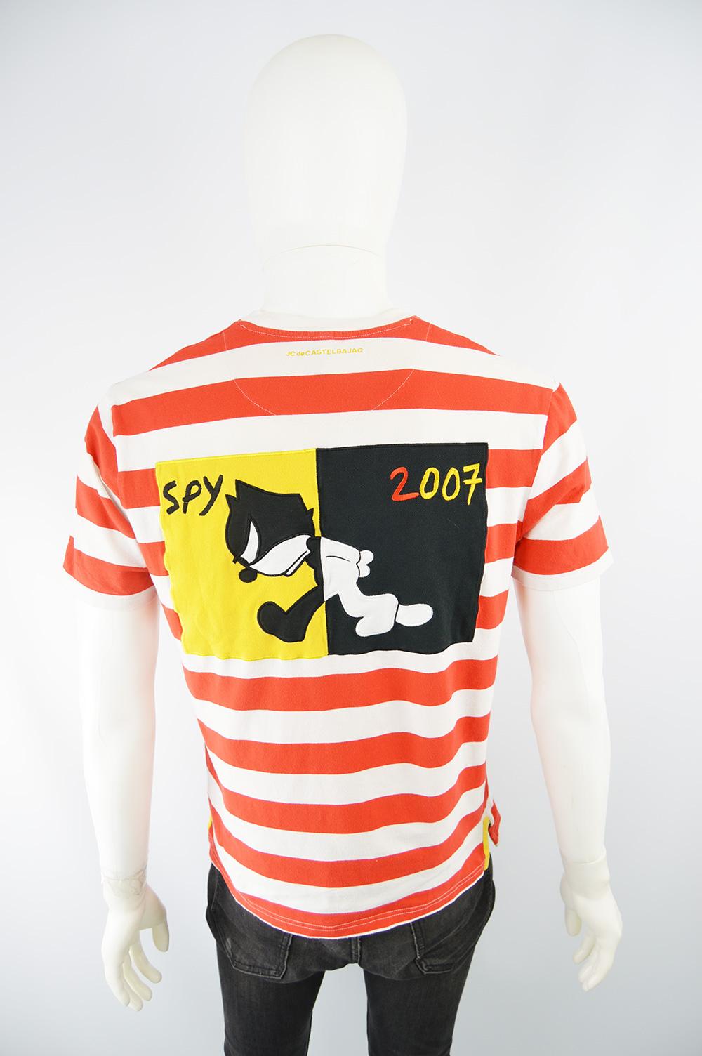 Jean Charles de Castelbajac Felix the Cat Men's Red & White Short Sleeve T Shirt In Good Condition In Doncaster, South Yorkshire