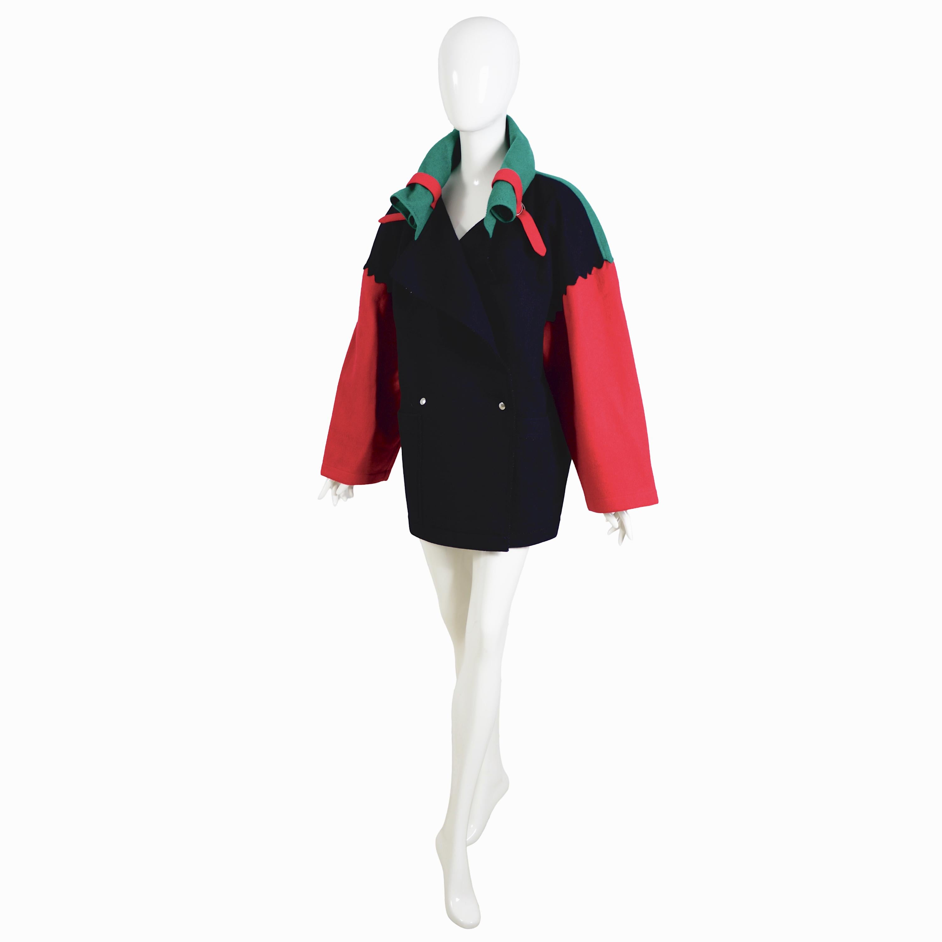 Jean-Charles de Castelbajac Ko and Co Vintage 80s Wool Oversized Coat For Sale 7