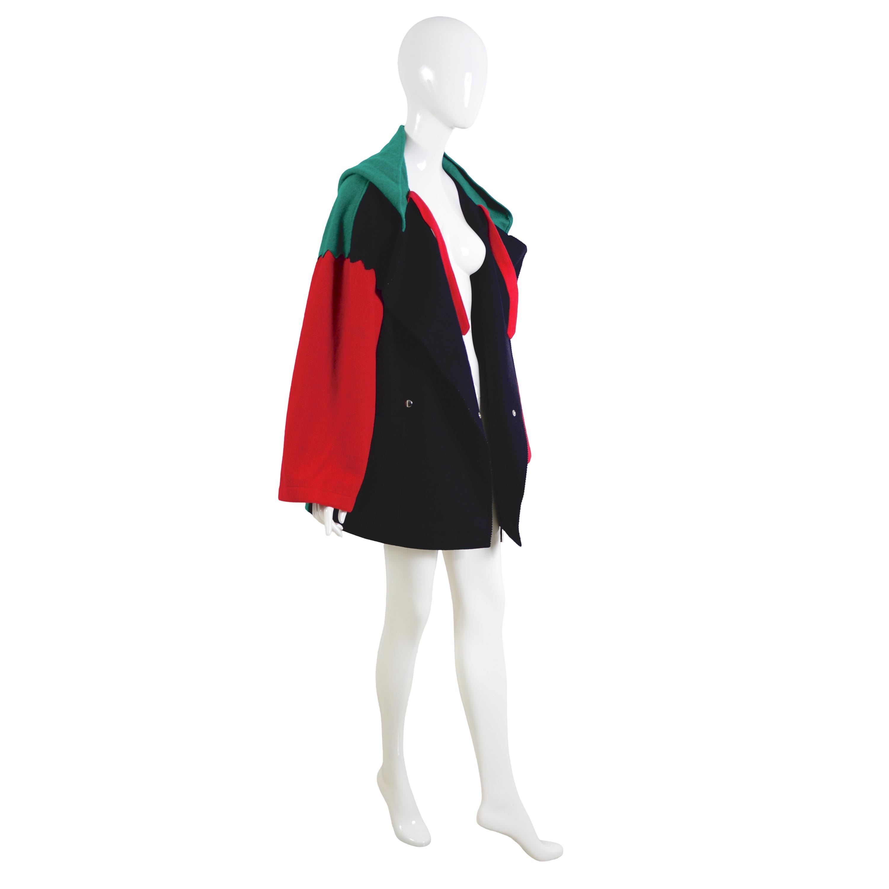 Black Jean-Charles de Castelbajac Ko and Co Vintage 80s Wool Oversized Coat For Sale