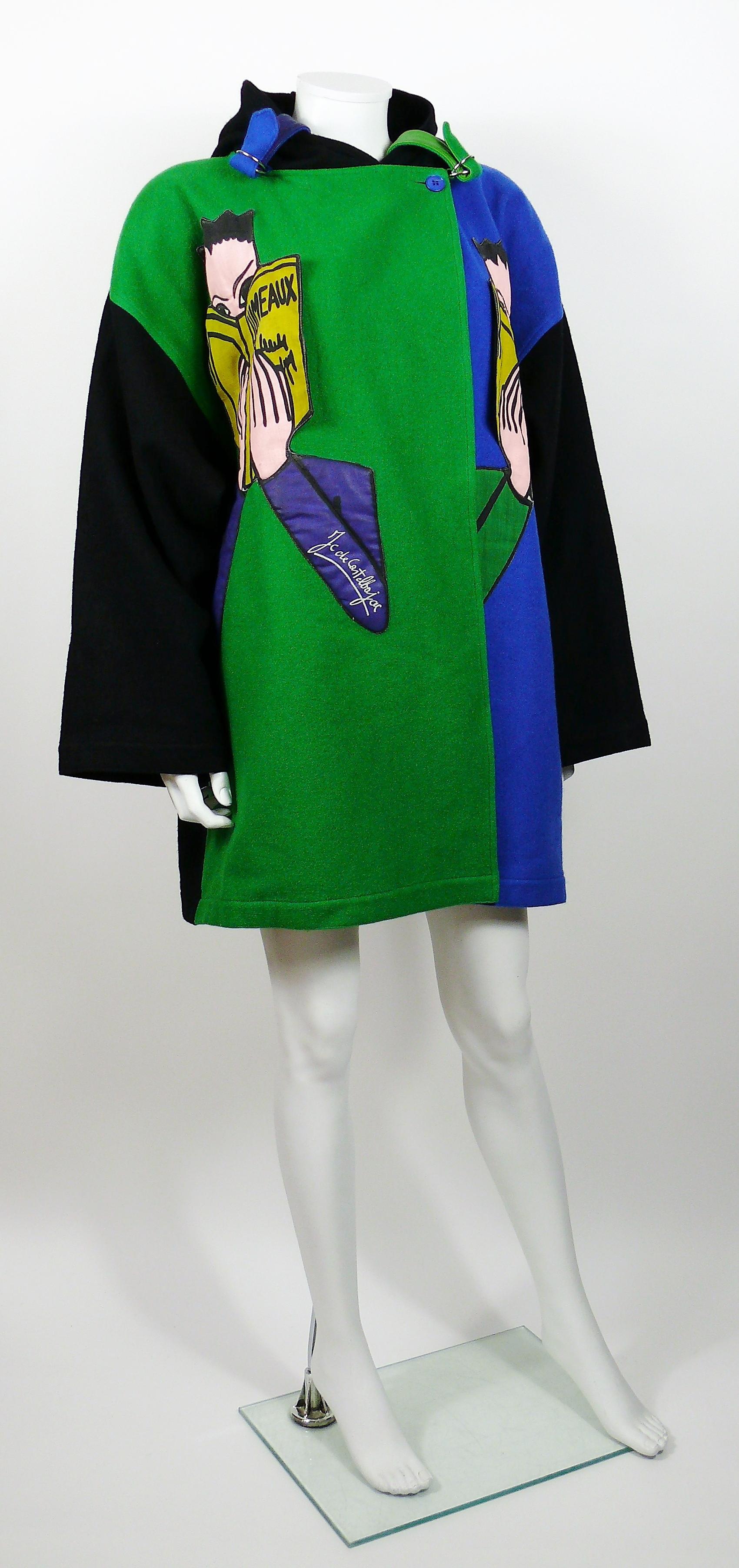 JEAN CHARLES DE CASTELBAJAC KO AND CO vintage rare color blocked wool coat featuring applique twins (