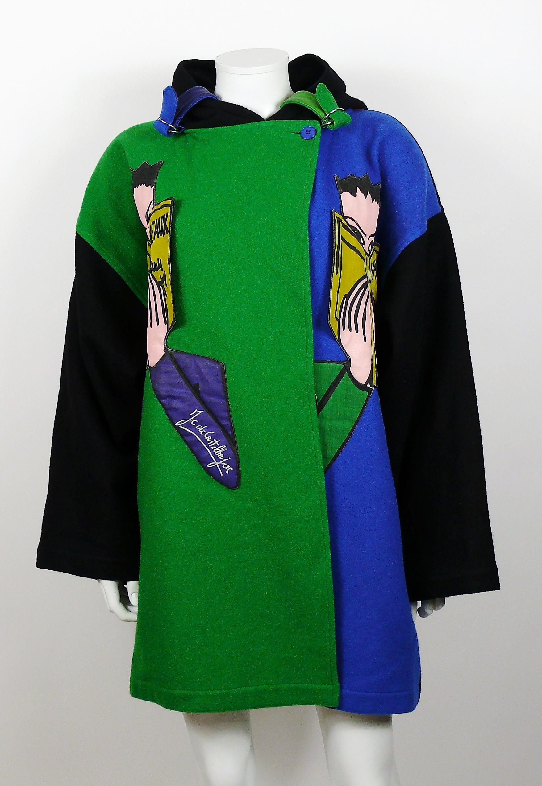 Blue Jean Charles de Castelbajac Ko and Co Vintage Jumeaux Applique Novelty Coat For Sale