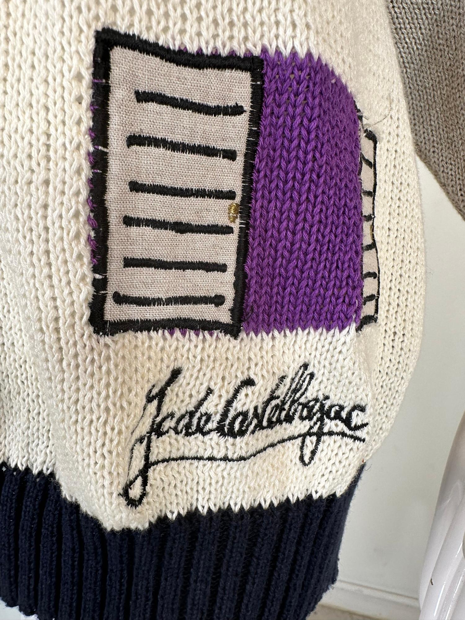 Jean-Charles de Castelbajac Linen Knit Applique Charming House with Cat Sweater  For Sale 5