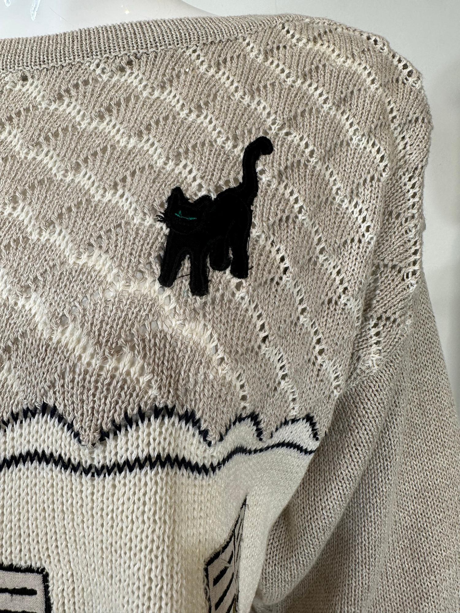 Jean-Charles de Castelbajac Linen Knit Applique Charming House with Cat Sweater  For Sale 6