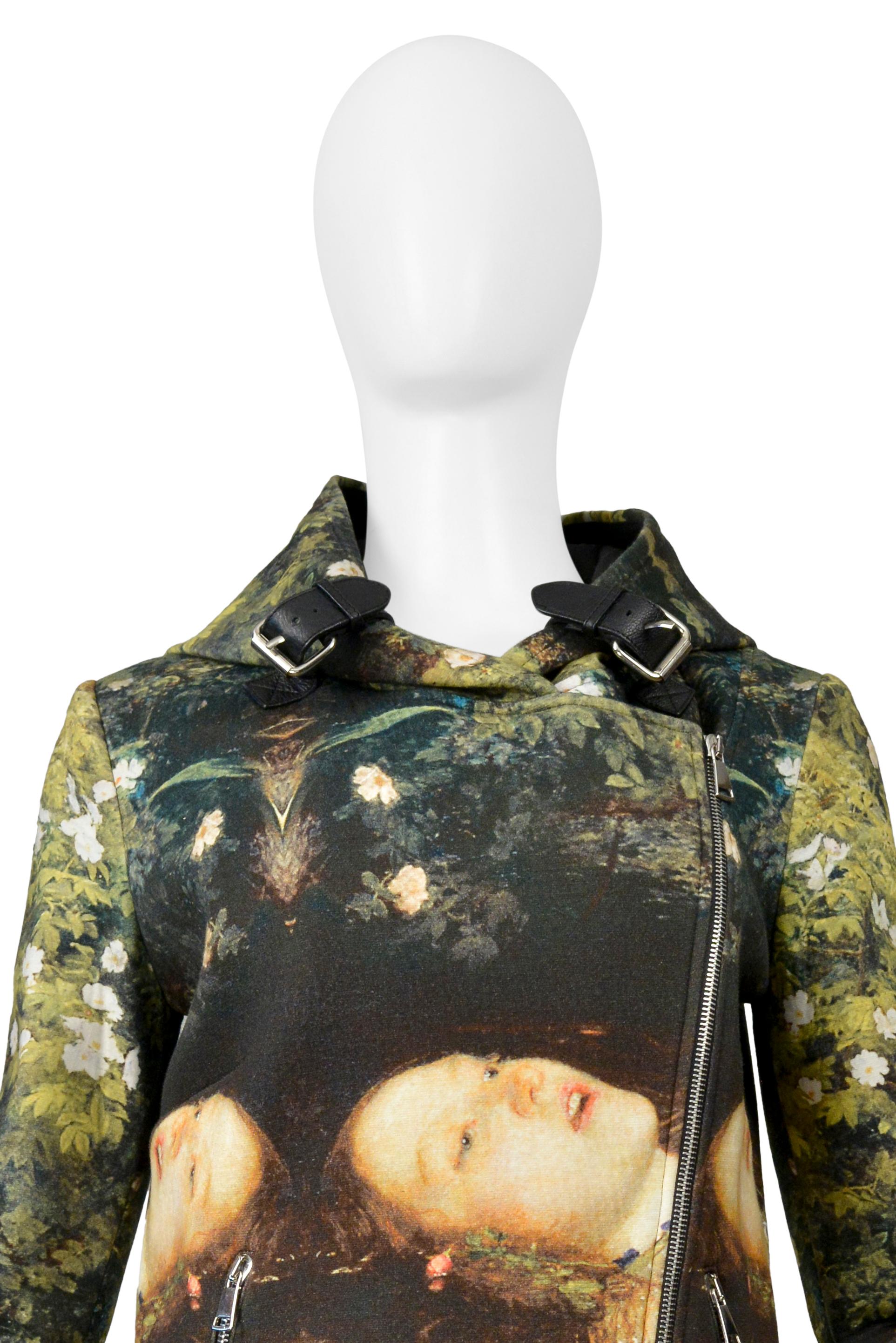 Jean-Charles De Castelbajac Ophelia Printed Moto Jacket With Hood In Excellent Condition For Sale In Los Angeles, CA
