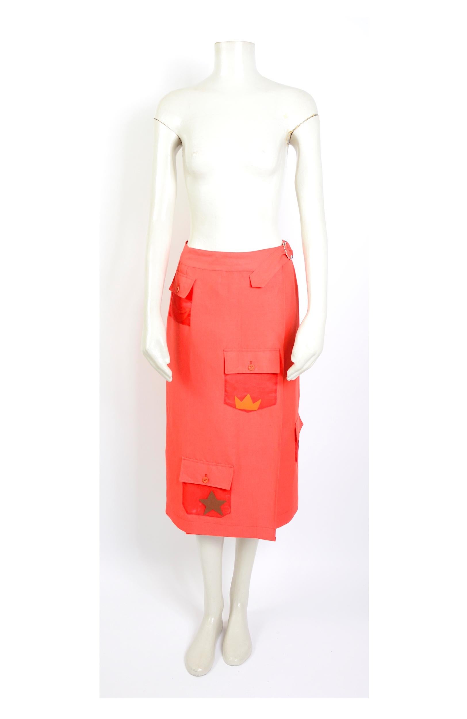 Jean Charles de Castelbajac vintage 80s coral linen jacket and wrap-skirt set  For Sale 1