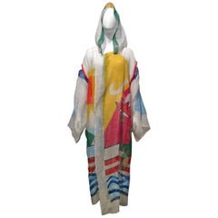Jean-Charles de Castelbajac - Caftan ouvert en lin peint à la main avec capuche