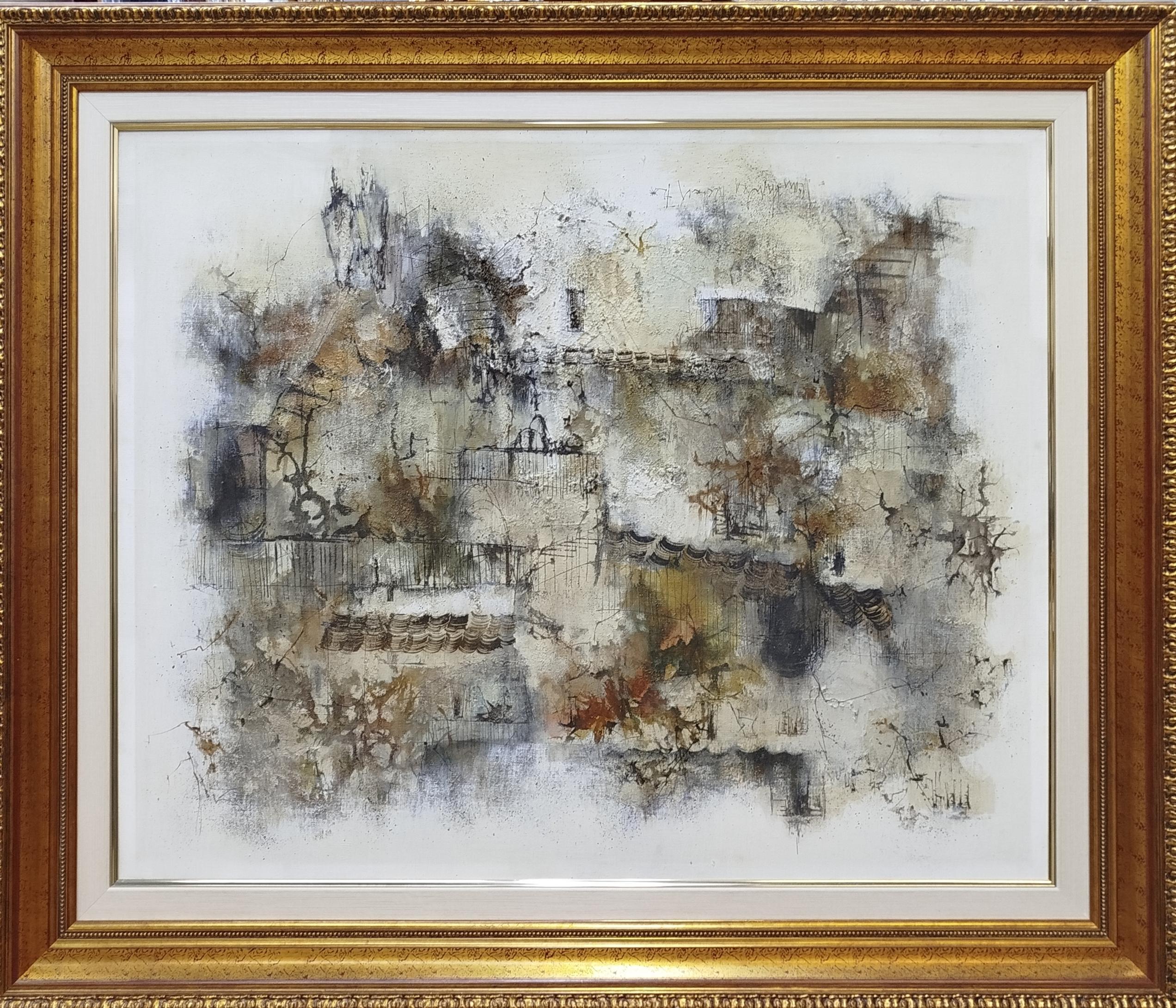 Pintura acrílica sin título, expresionismo abstracto, enmarcada, década de los 70