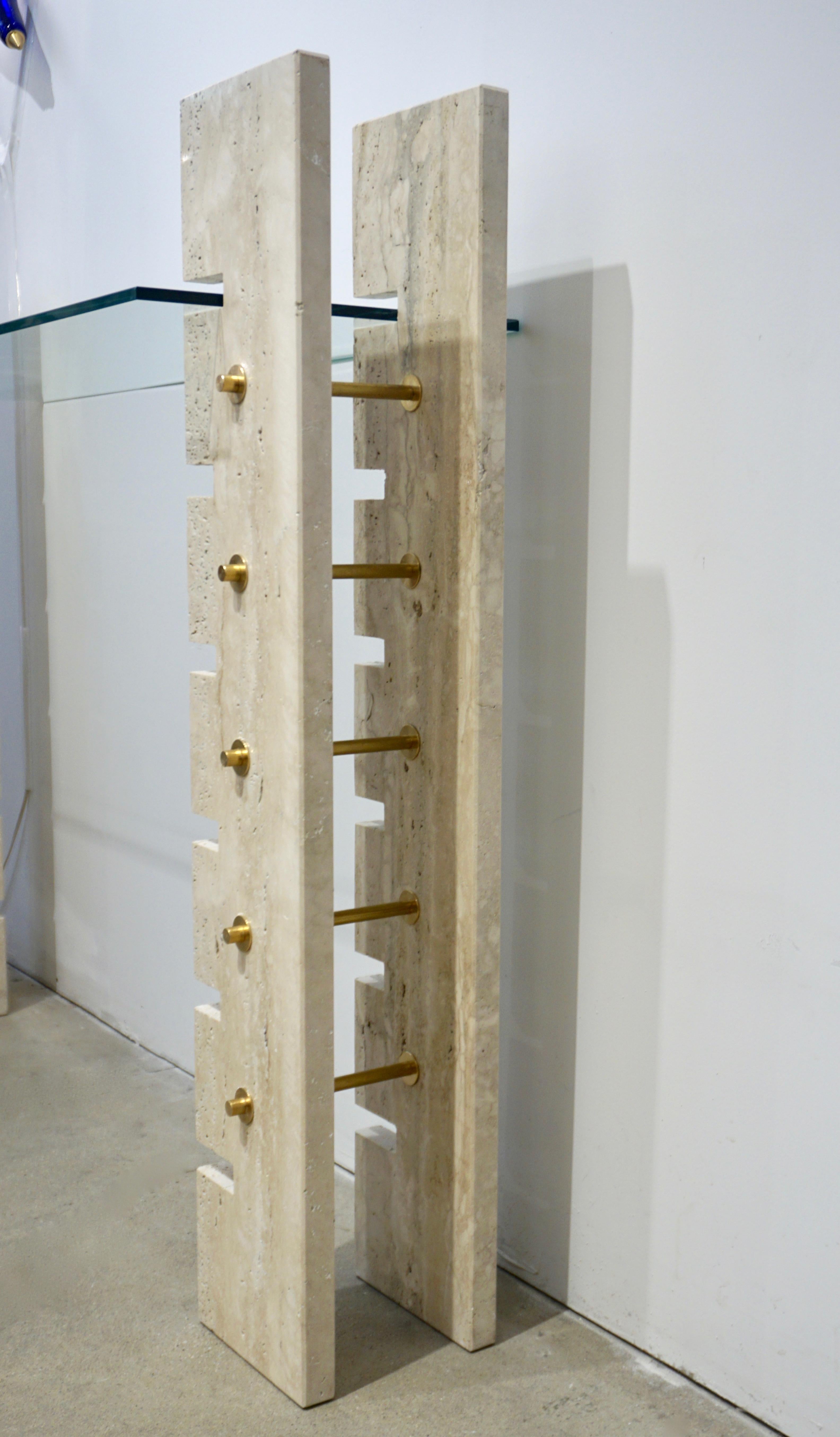 Jean Charles Designer 1970s French Minimalist Ivory White Travertine Console 7