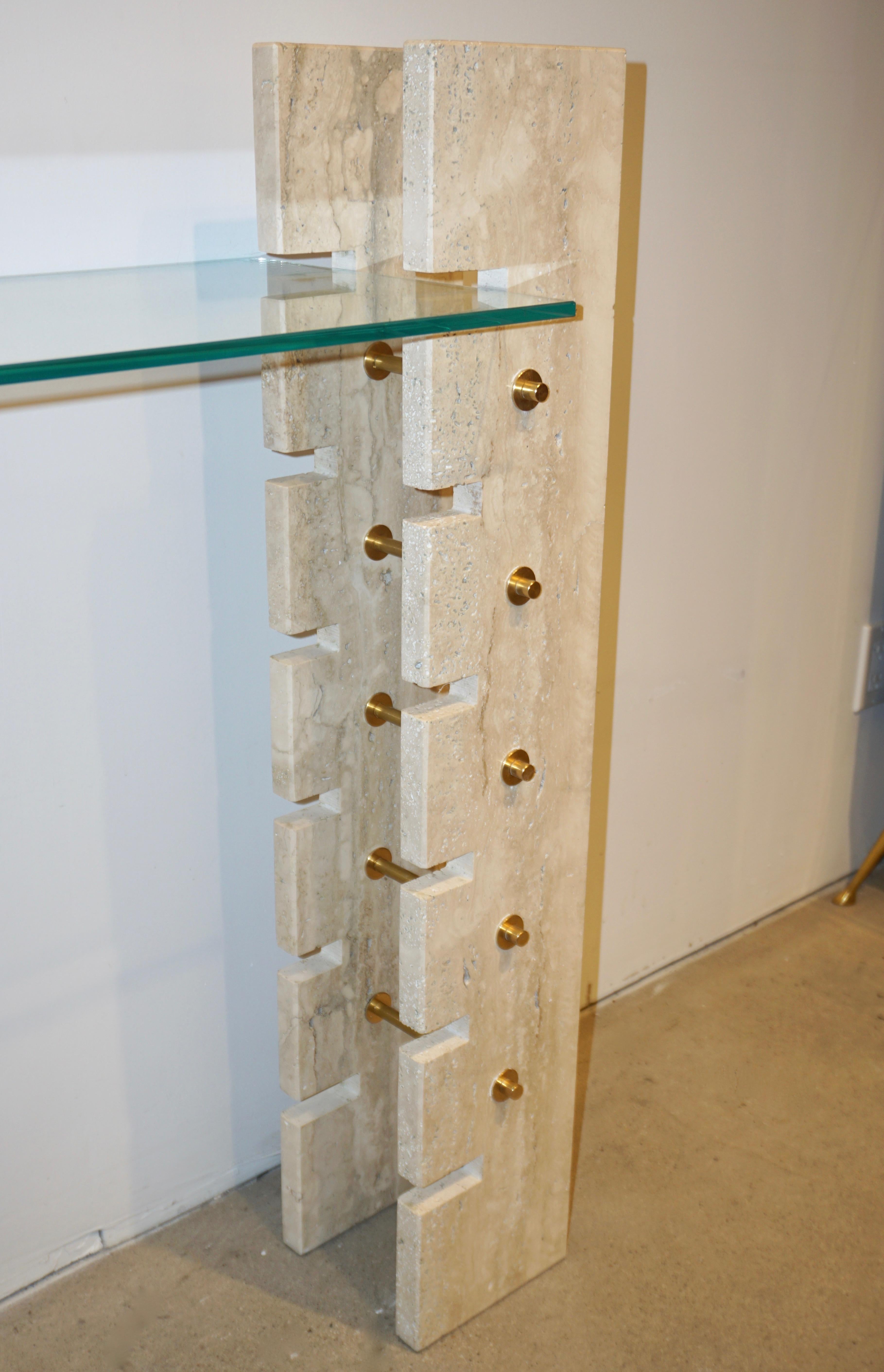 Jean Charles Designer 1970s French Minimalist Ivory White Travertine Console 8