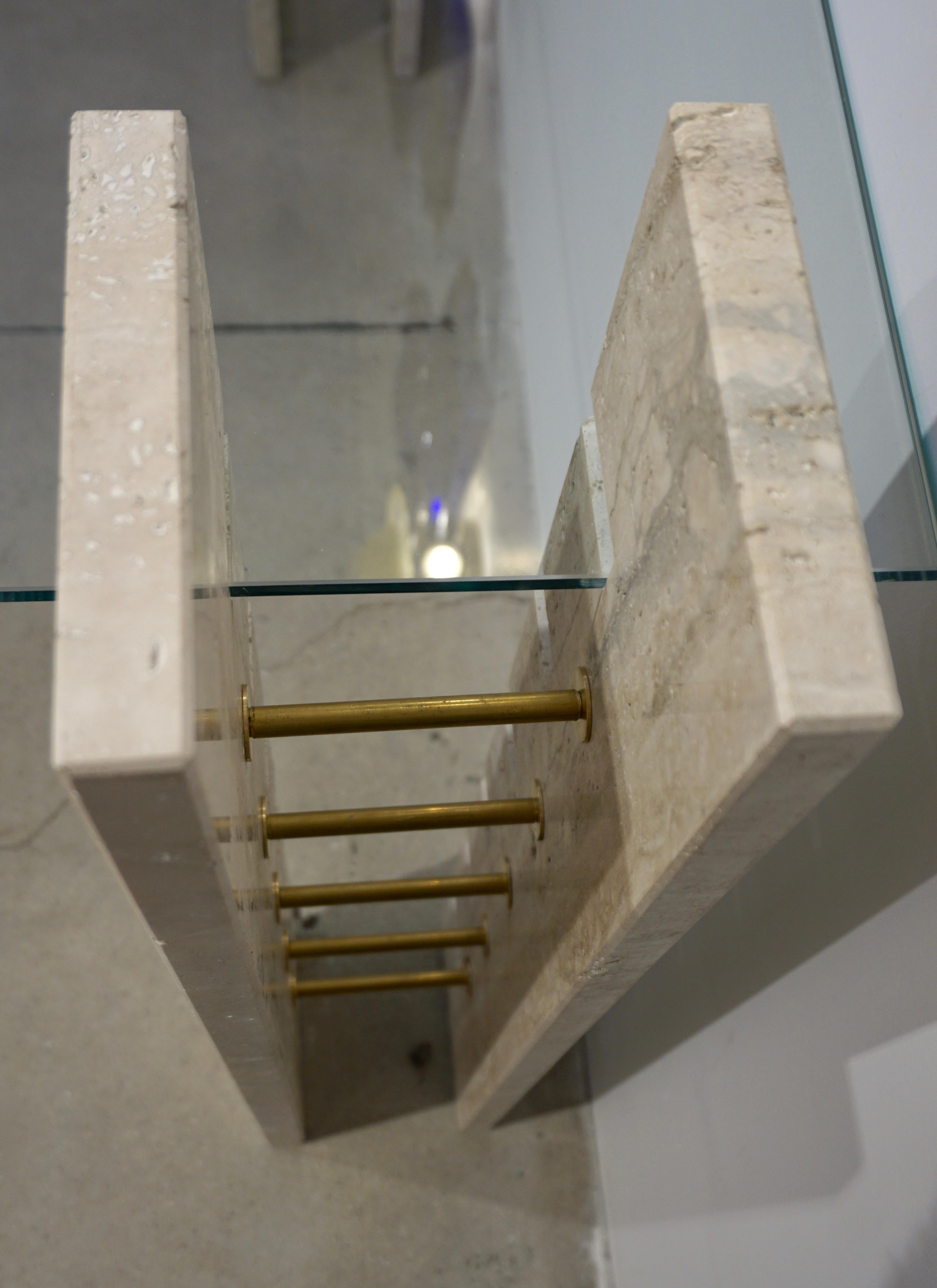 Hand-Crafted Jean Charles Designer 1970s French Minimalist Ivory White Travertine Console