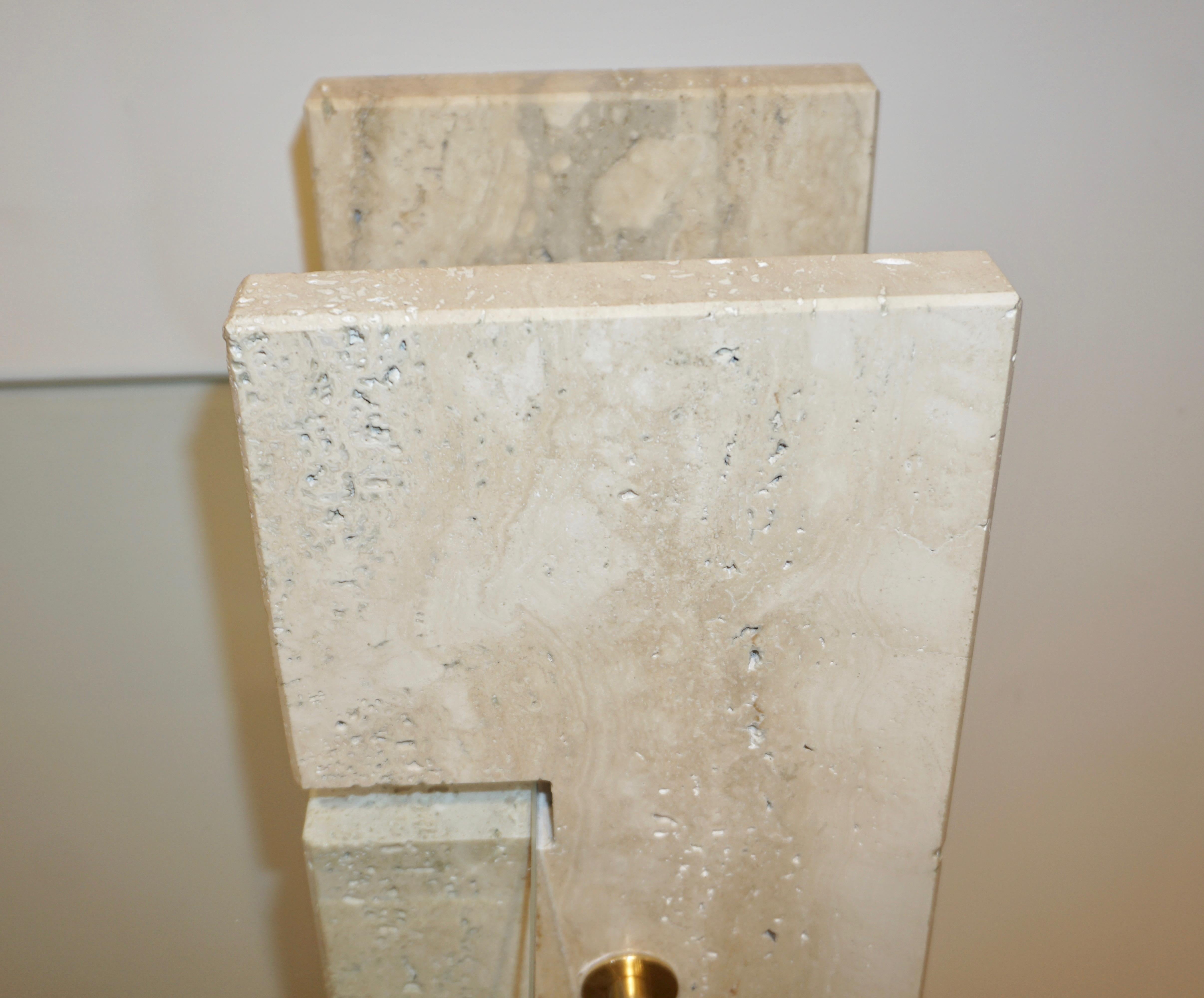 Brass Jean Charles Designer 1970s French Minimalist Ivory White Travertine Console