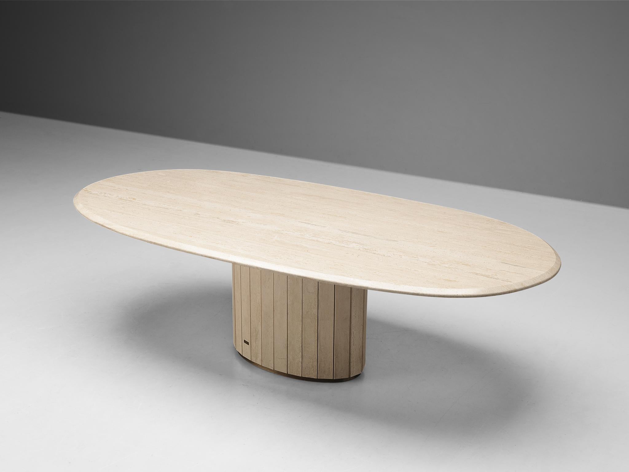 Jean Charles Dining or Conference Table in Travertine and Brass 2