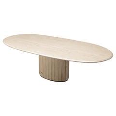 Jean Charles Dining or Conference Table in Travertine and Brass