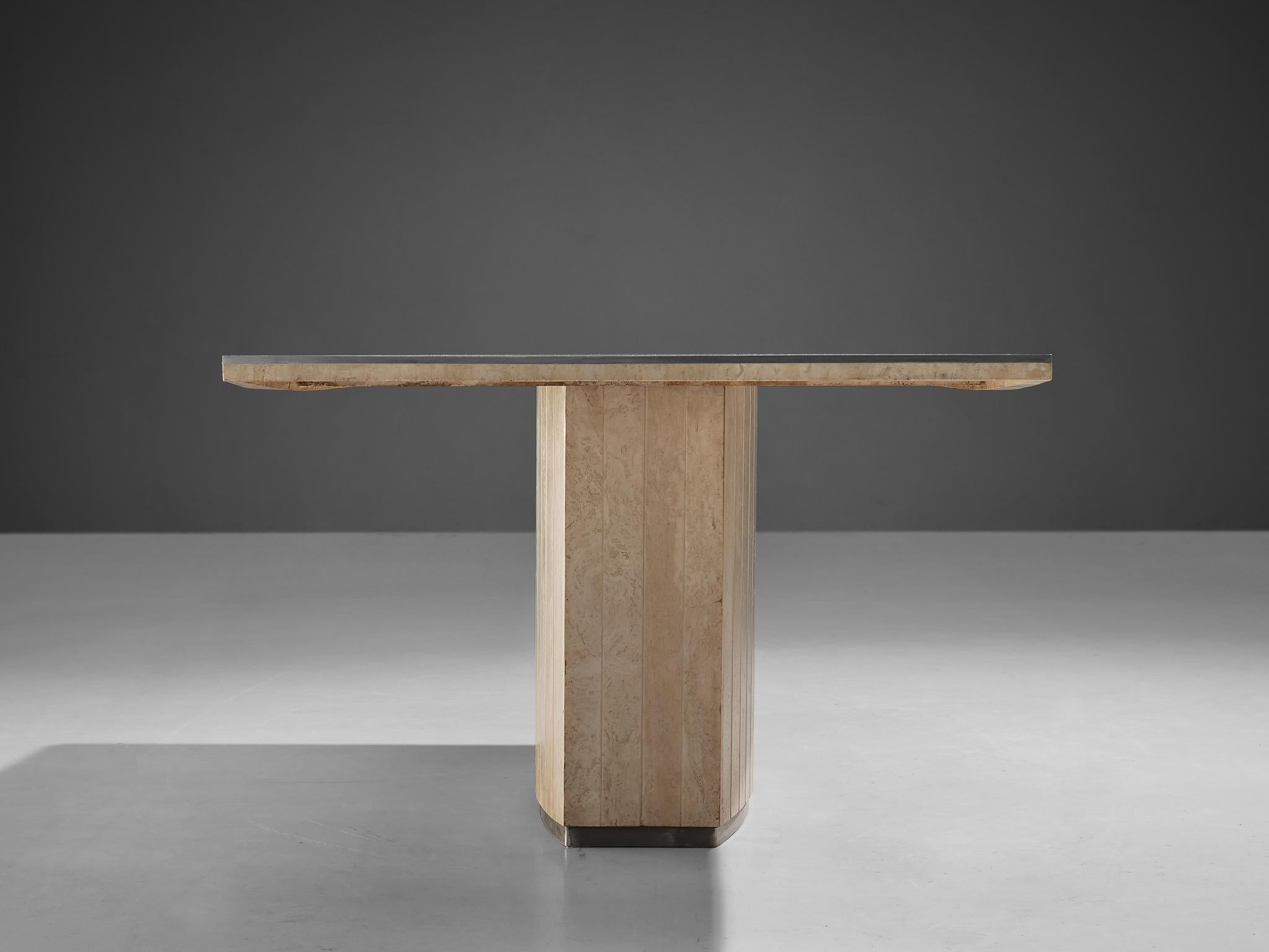Mid-Century Modern Jean Charles Dining or Conference Table in Travertine and Metal