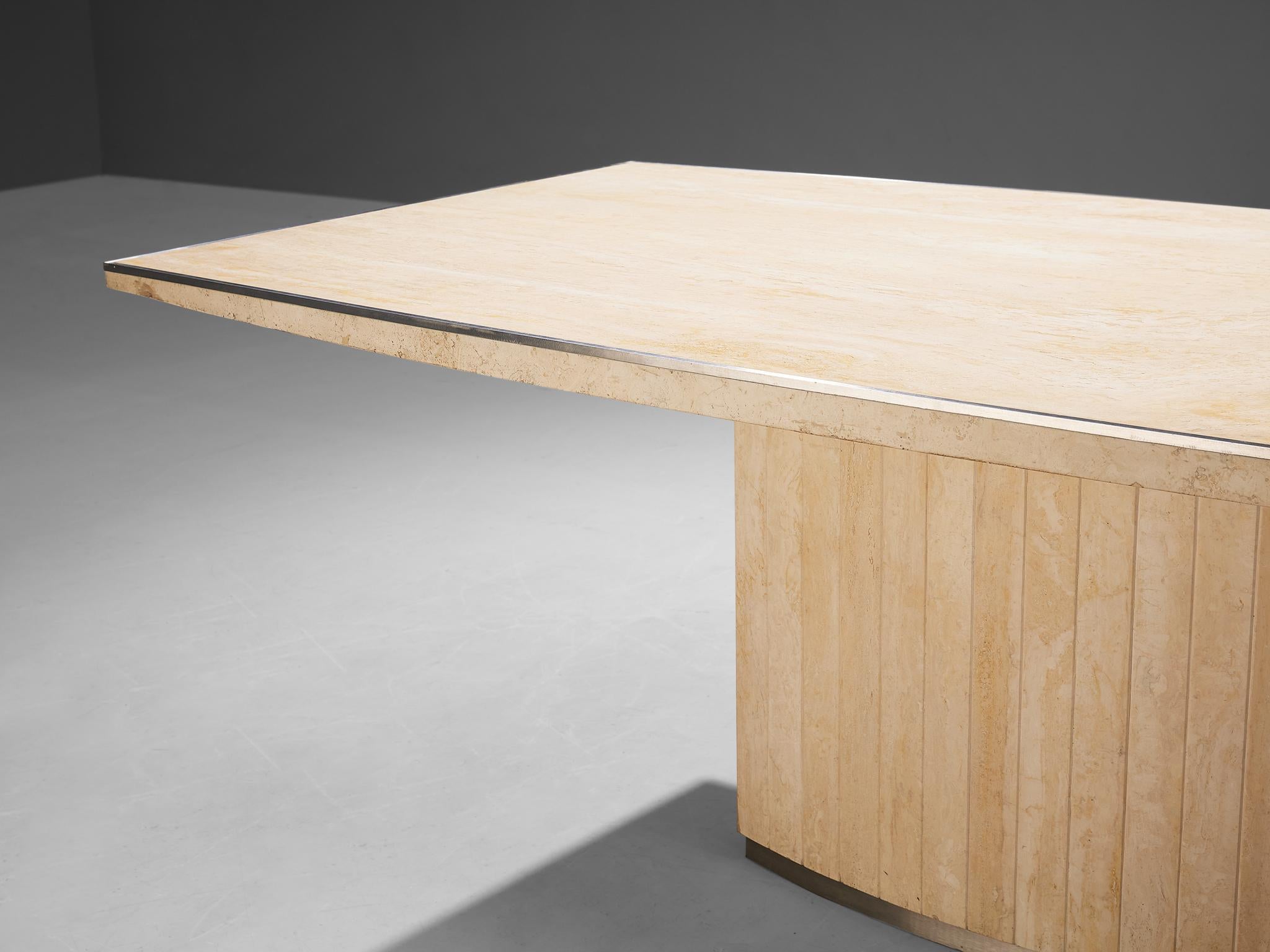 Italian Jean Charles Dining or Conference Table in Travertine and Metal