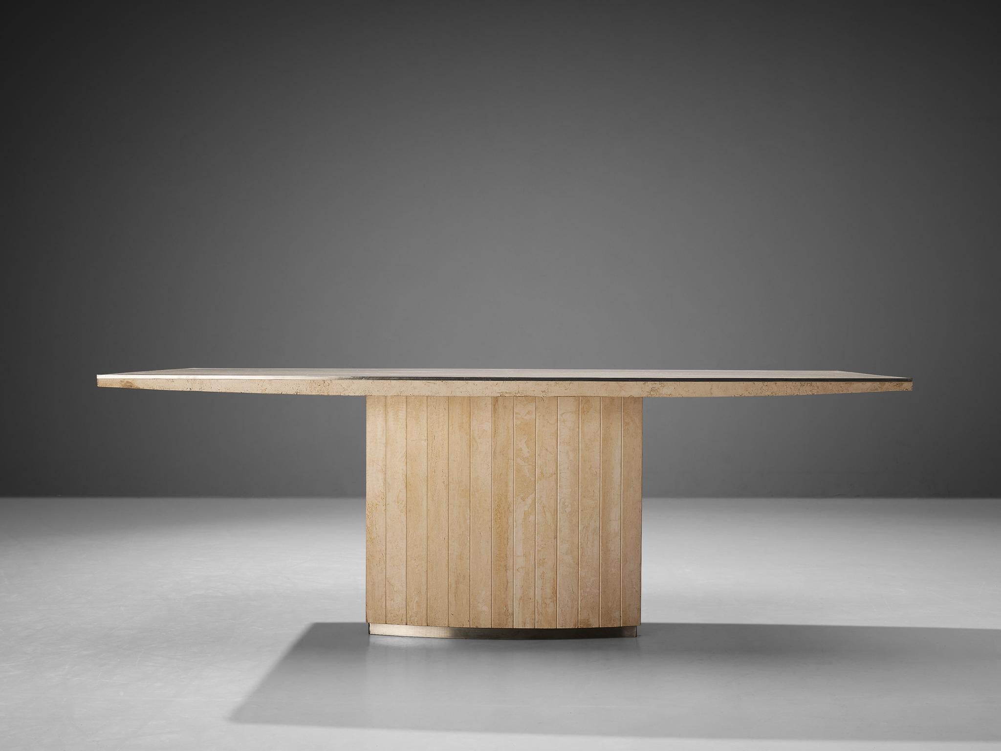 Jean Charles Dining or Conference Table in Travertine and Metal 1