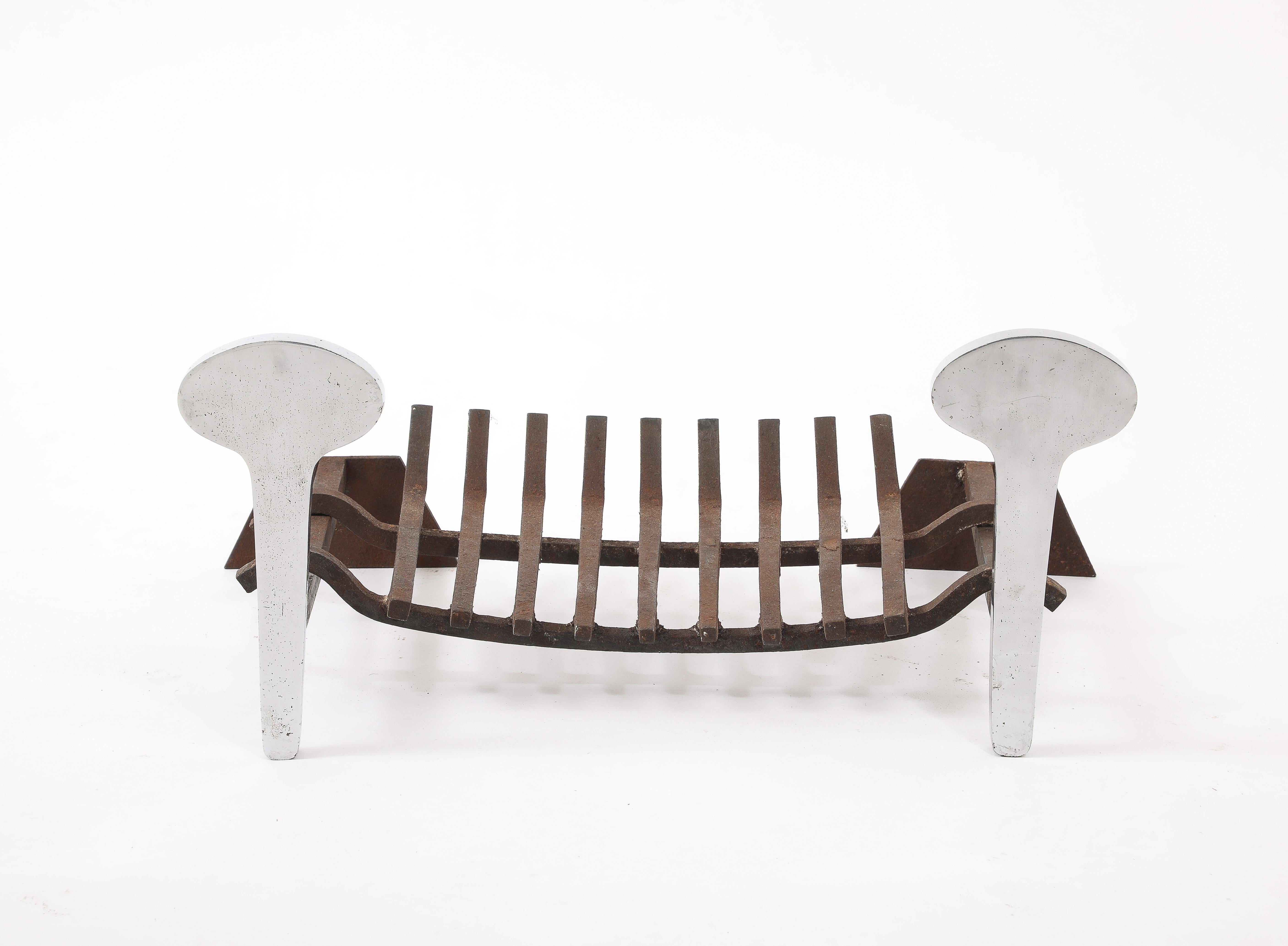 European Jean Charles Fireplace Set, France 1970s For Sale