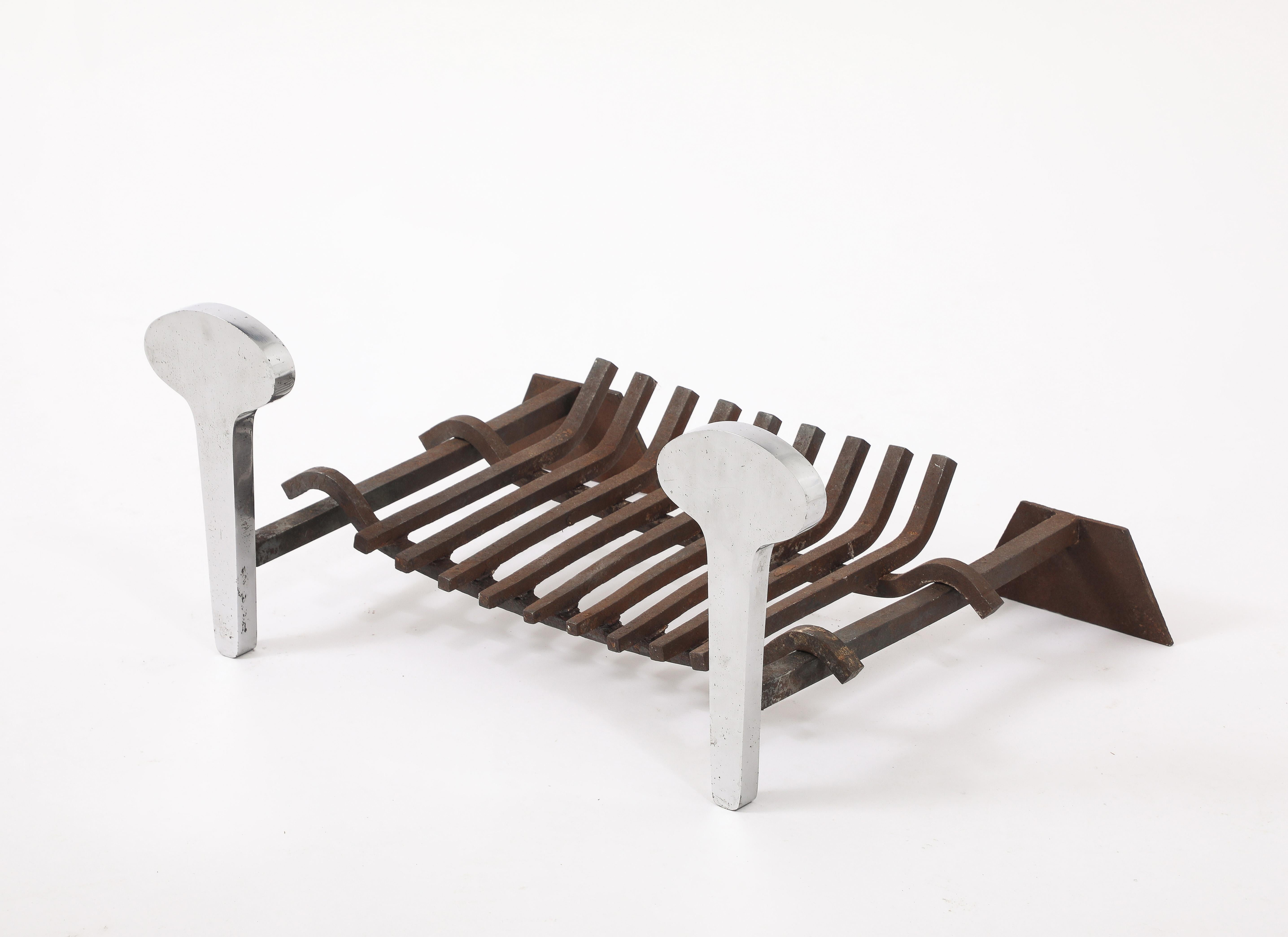 Jean Charles Fireplace Set, France 1970s In Good Condition For Sale In New York, NY