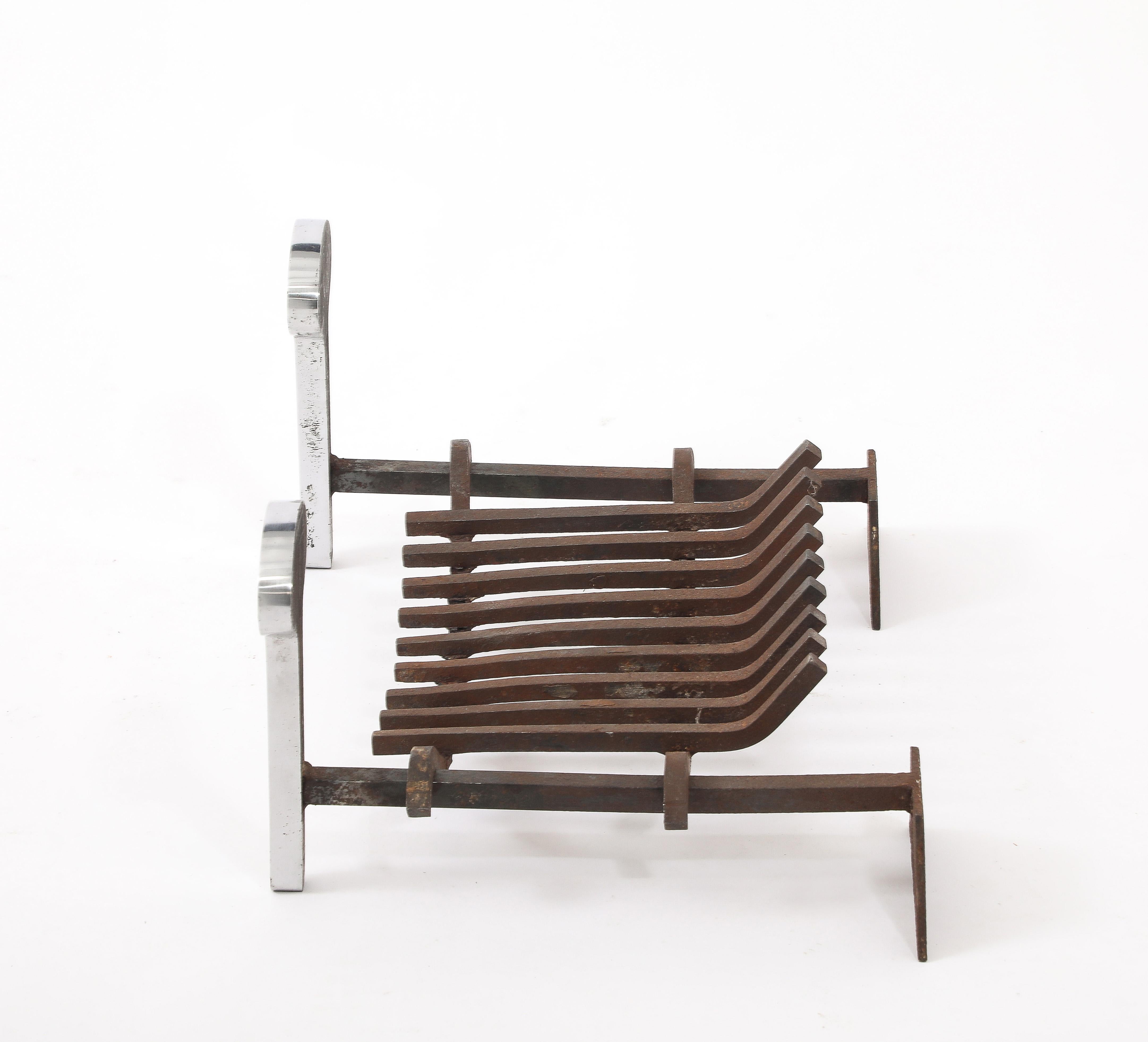 Stainless Steel Jean Charles Fireplace Set, France 1970s For Sale