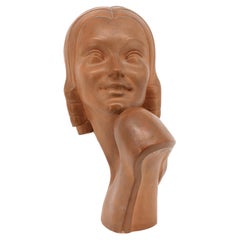 Buste en terre cuite Art Déco de Jean-Charles Guéro, Young Lady, France, années 1920