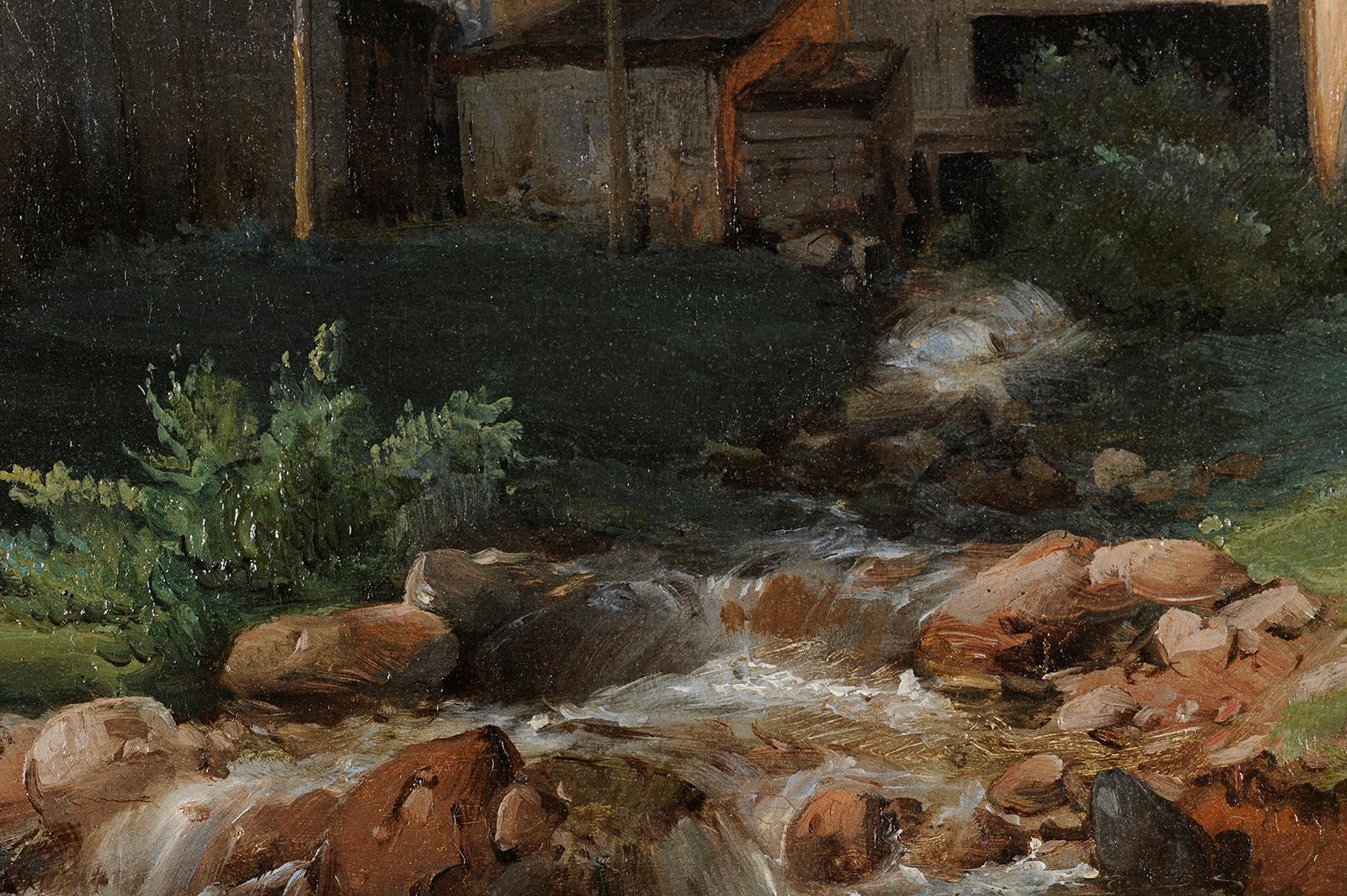 Jean-Charles Joseph RÉMOND
(Paris 1795 - Paris 1875)
View taken in the canton of Bern - Switzerland
Oil on paper, mounted on canvas
H. 34.5 cm; W. 46 cm
Signed lower right
Circa 1835-1837

The son of a printer, Rémond became a pupil of Regnault very