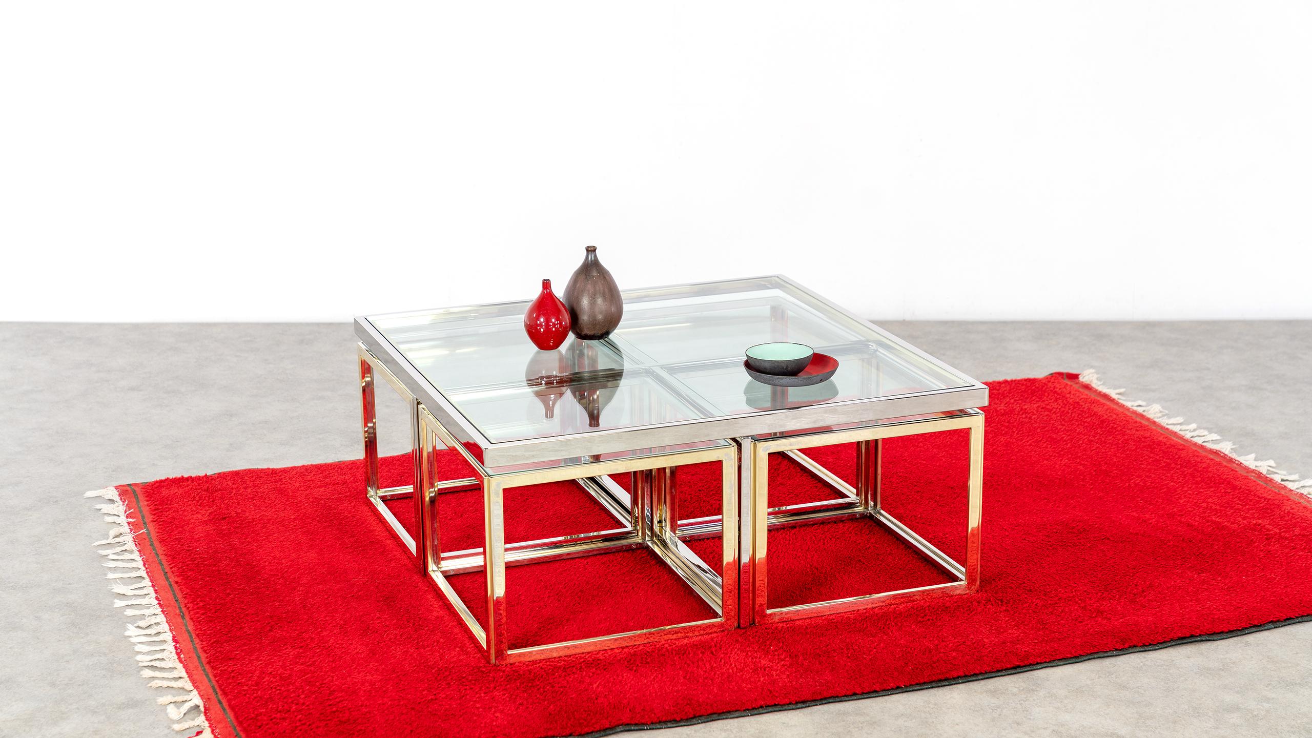 French Jean Charles Maison, Huge Coffee Table Chrome & Brass 4 Nesting Tables, Paris