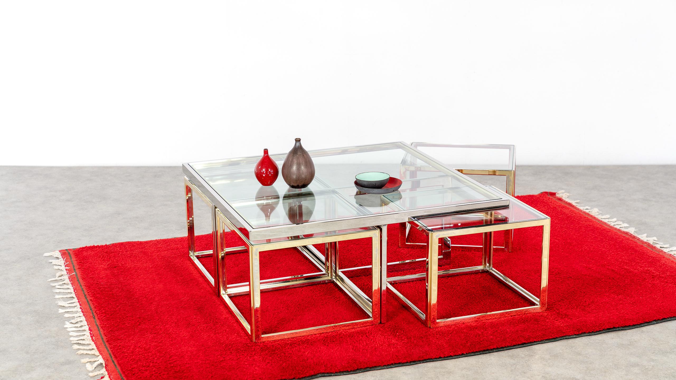 Jean Charles Maison, Huge Coffee Table Chrome & Brass 4 Nesting Tables, Paris In Good Condition In Munster, NRW