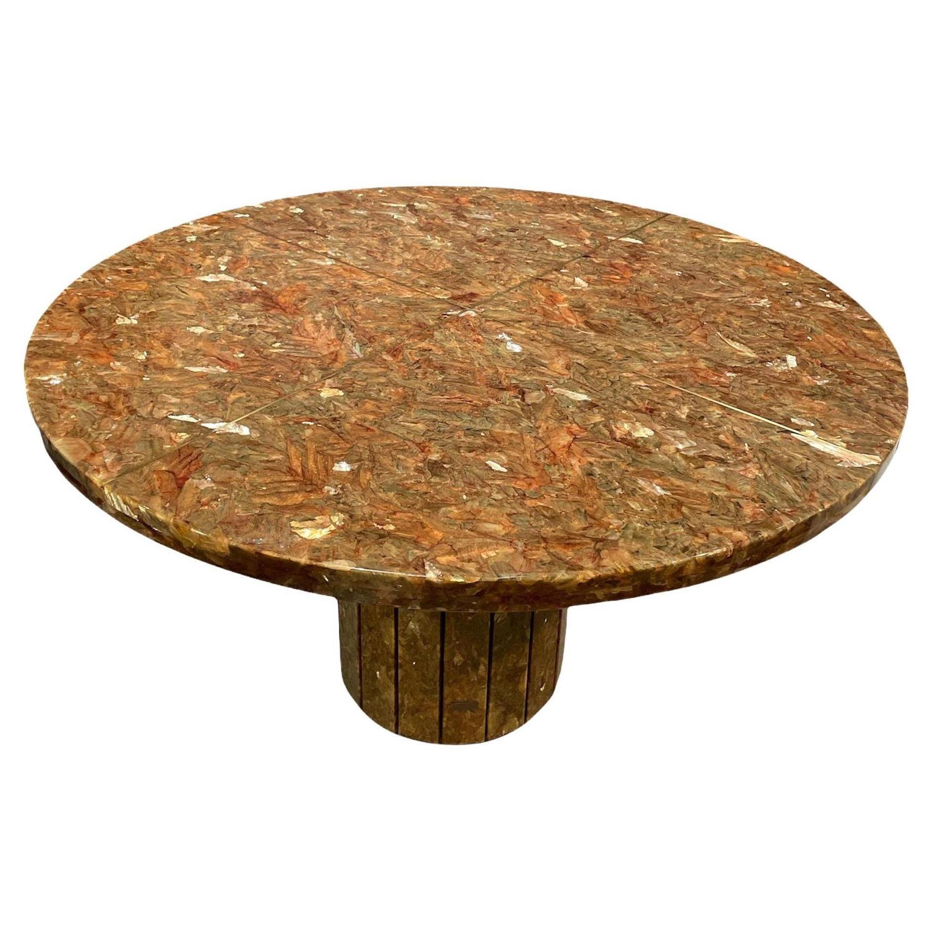 Table Jean Charles en marbre et feuilles d'or en vente