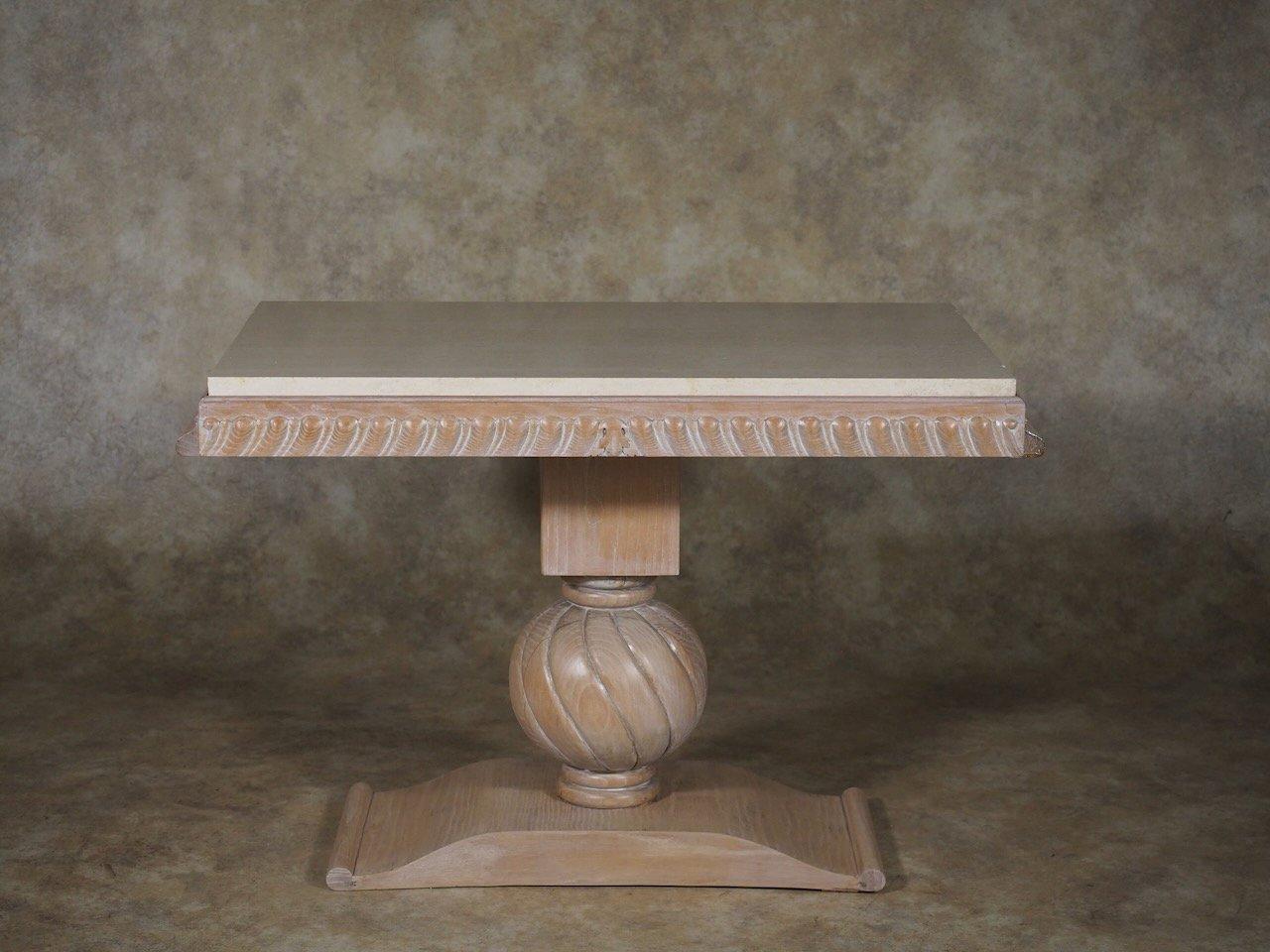 Travertine Jean-Charles Moreux Cerused Oak Low Table  For Sale