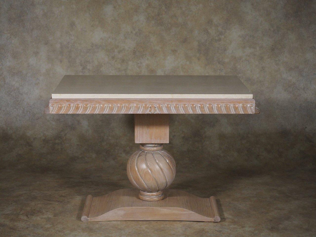 Travertine Jean-Charles Moreux Cerused Oak Low Table For Sale