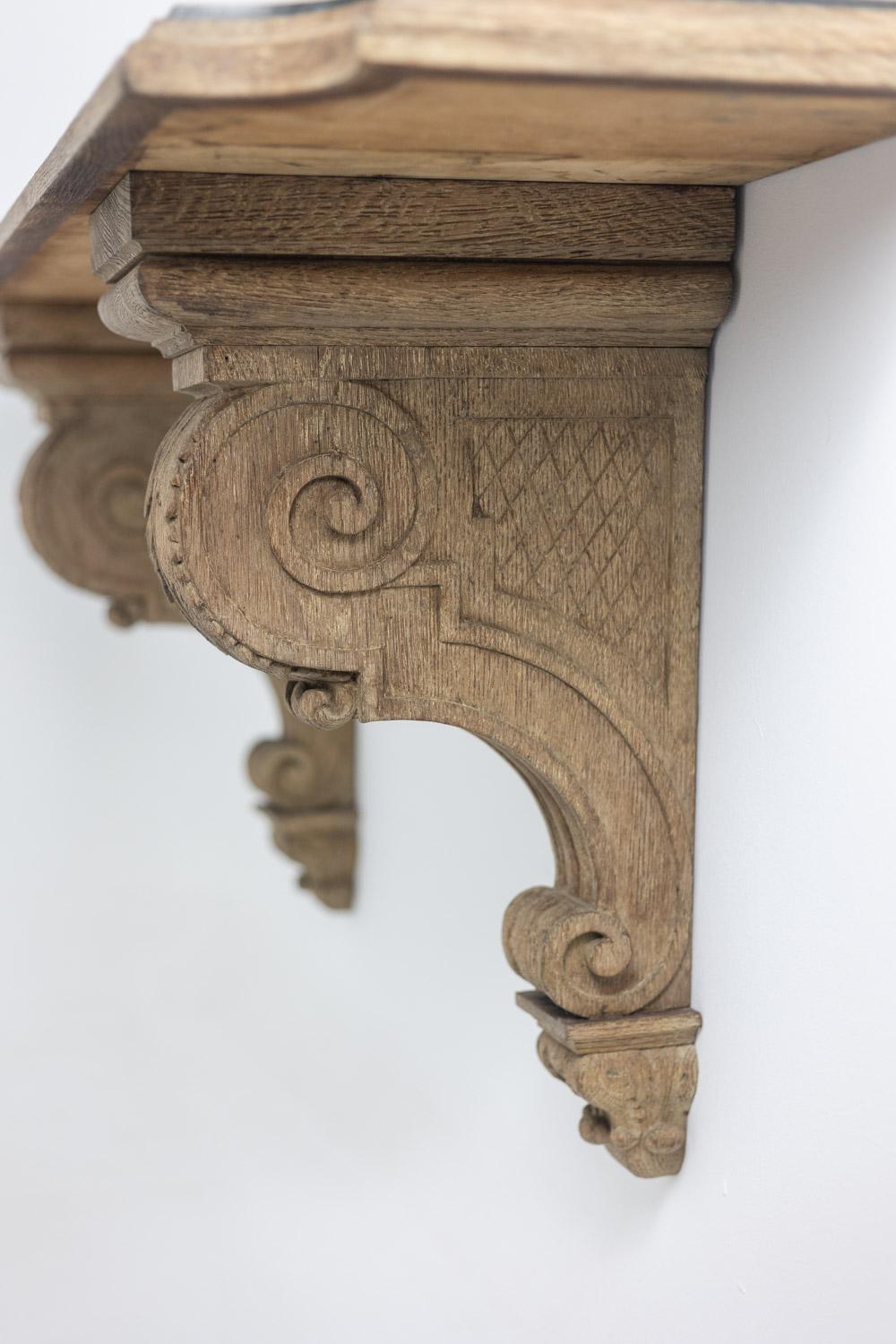 Oak Jean-Charles Moreux. Console in carved oak and marble. 1940s. For Sale