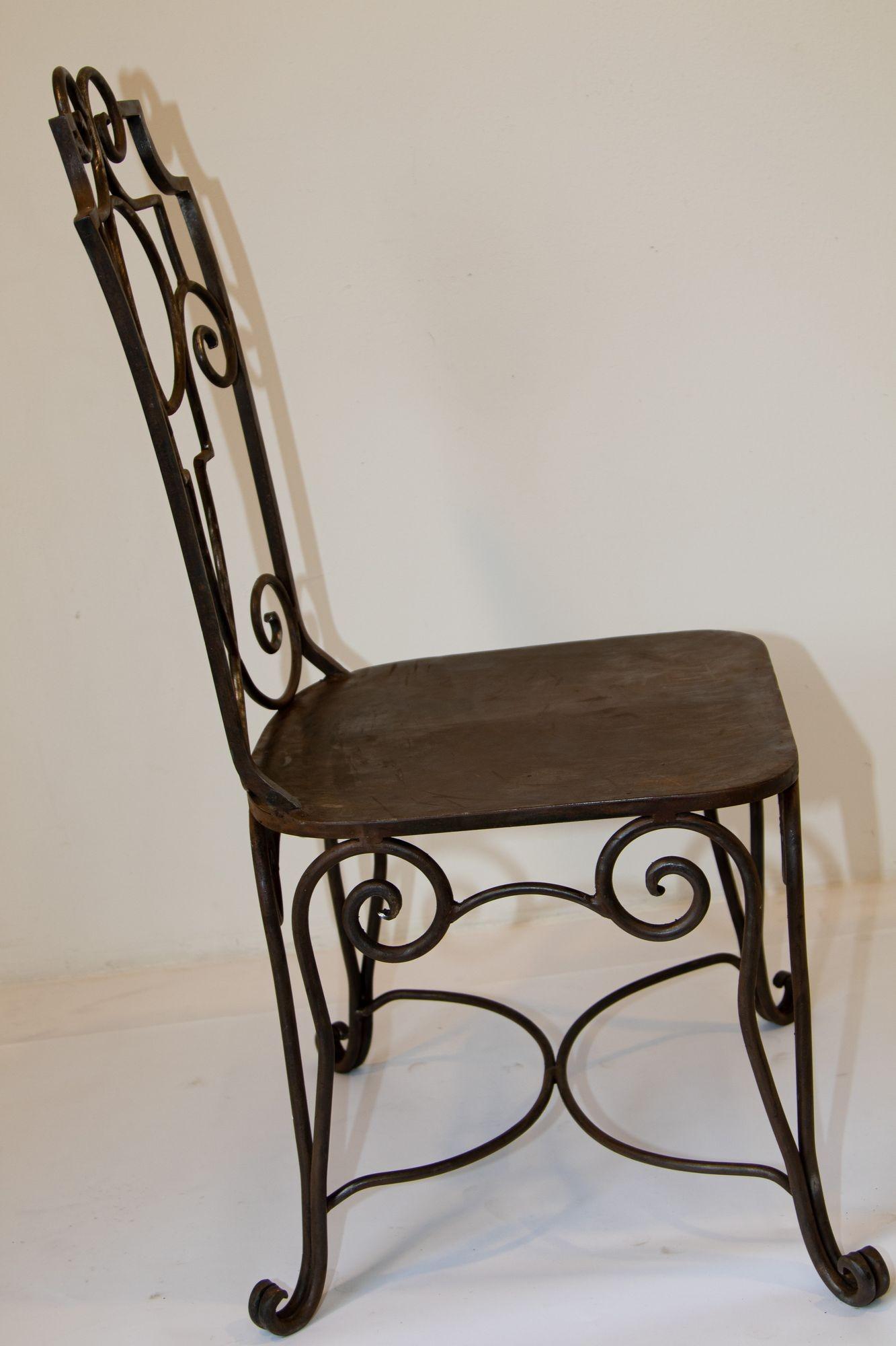 Jean-Charles Moreux French Style Hand Forged Wrought Iron Garden Chair 5