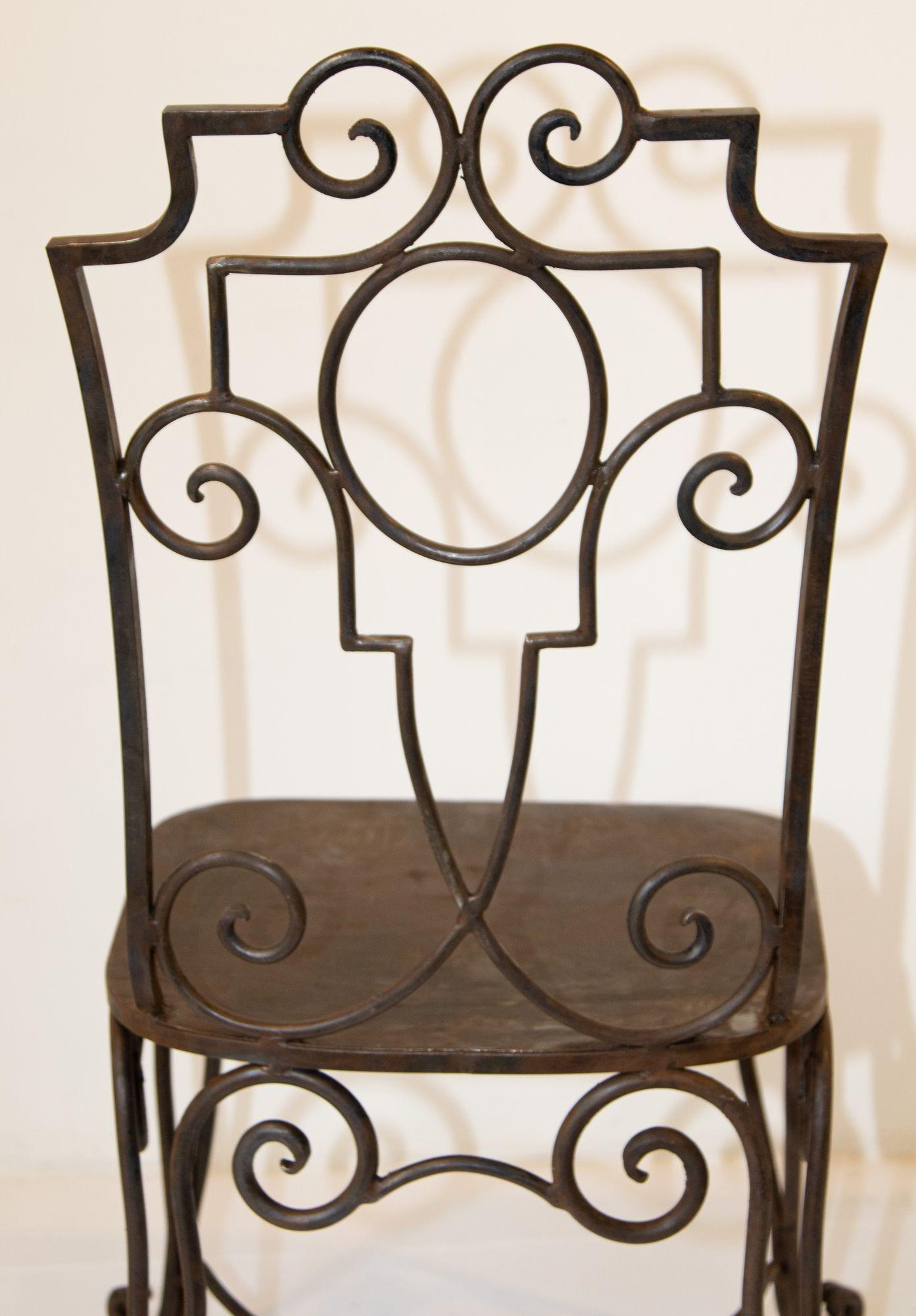 Jean-Charles Moreux French Style Hand Forged Wrought Iron Garden Chair 7