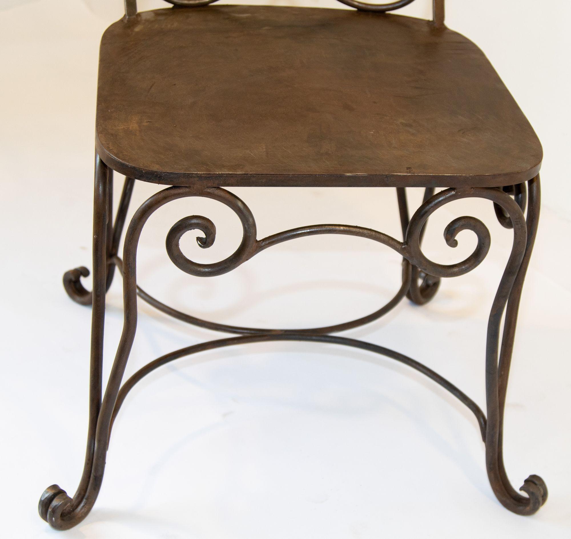 Hollywood Regency Jean-Charles Moreux French Style Hand Forged Wrought Iron Garden Chair