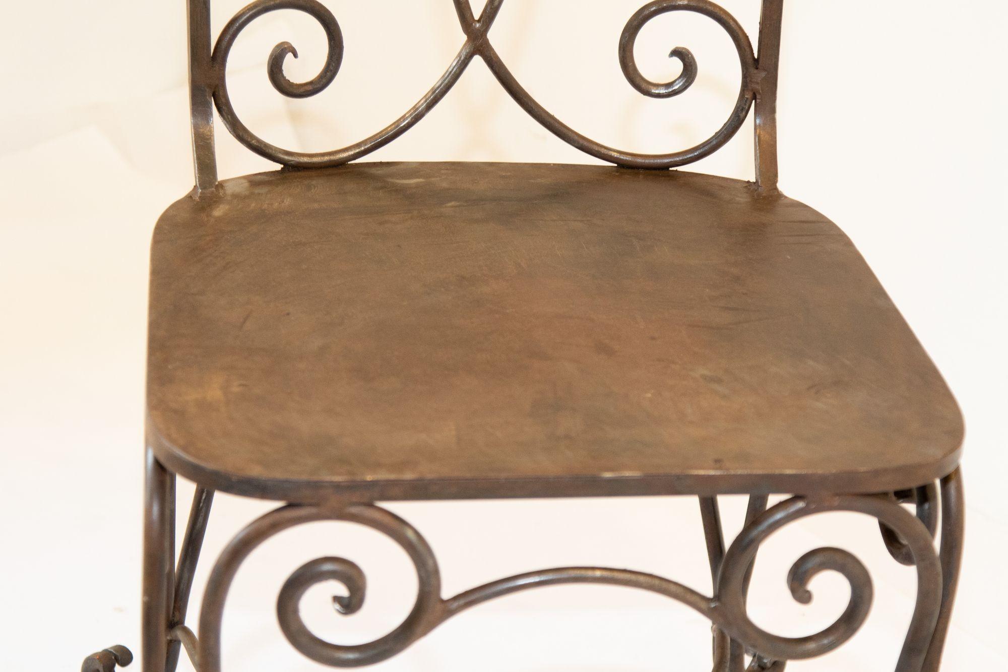 Jean-Charles Moreux French Style Hand Forged Wrought Iron Garden Chair In Good Condition In North Hollywood, CA