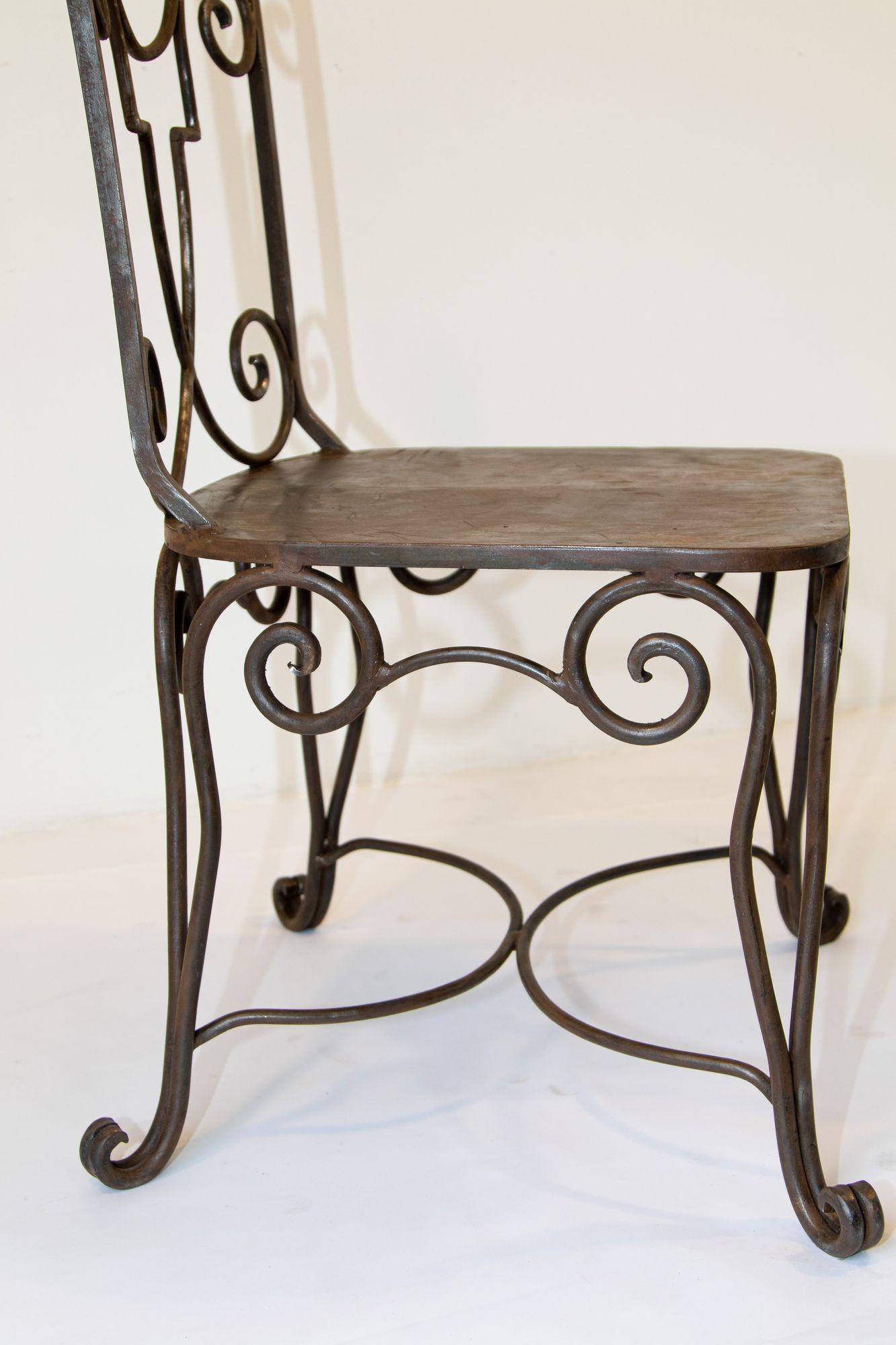Jean-Charles Moreux French Style Hand Forged Wrought Iron Garden Chair 1