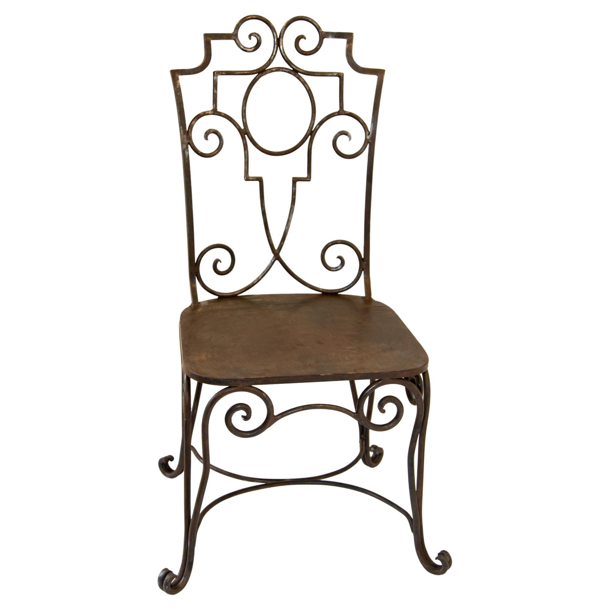 Jean-Charles Moreux French Style Hand Forged Wrought Iron Garden Chair