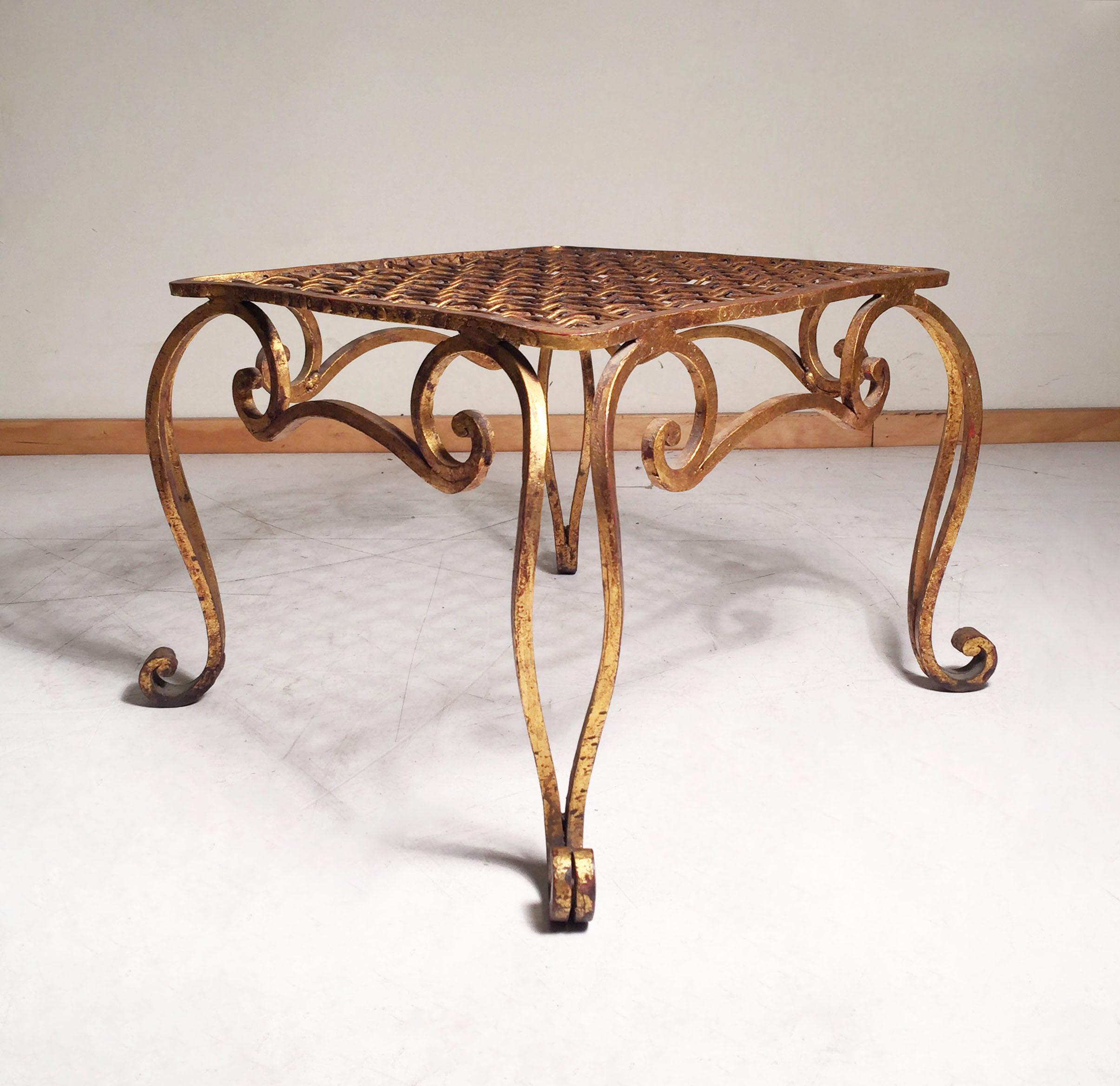 1940s French moderne gilt stool Bench Ottoman by Jean-Charles Moreux.

Height without cushion is 12.75. Cushion that comes with it is about 3.5