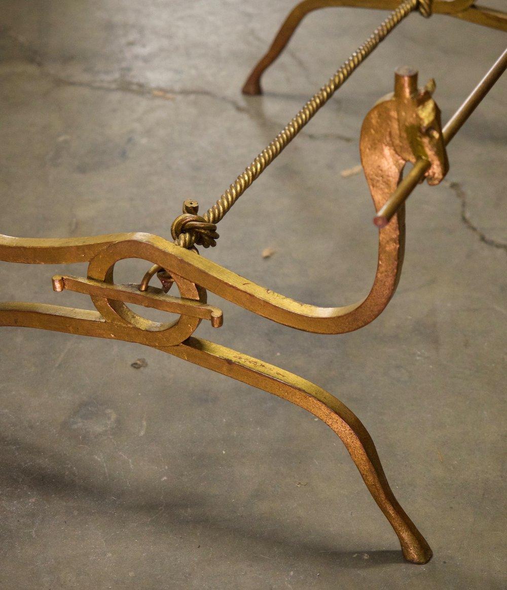 French midcentury low table by Jean-Charles Moreux in gilt forged iron. Measures: 30