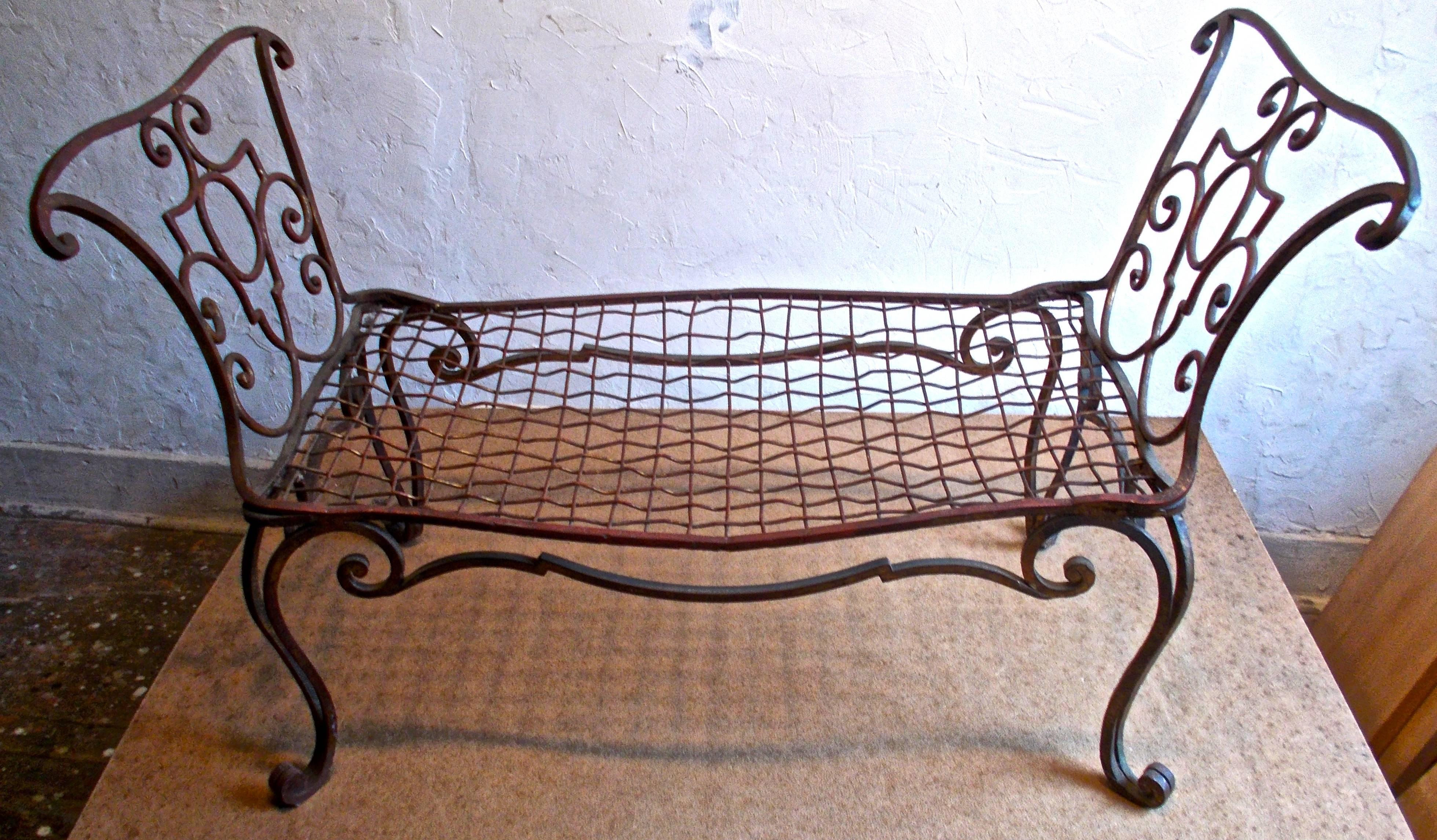 French Jean-Charles Moreux Gilt Wrought Iron Settee For Sale