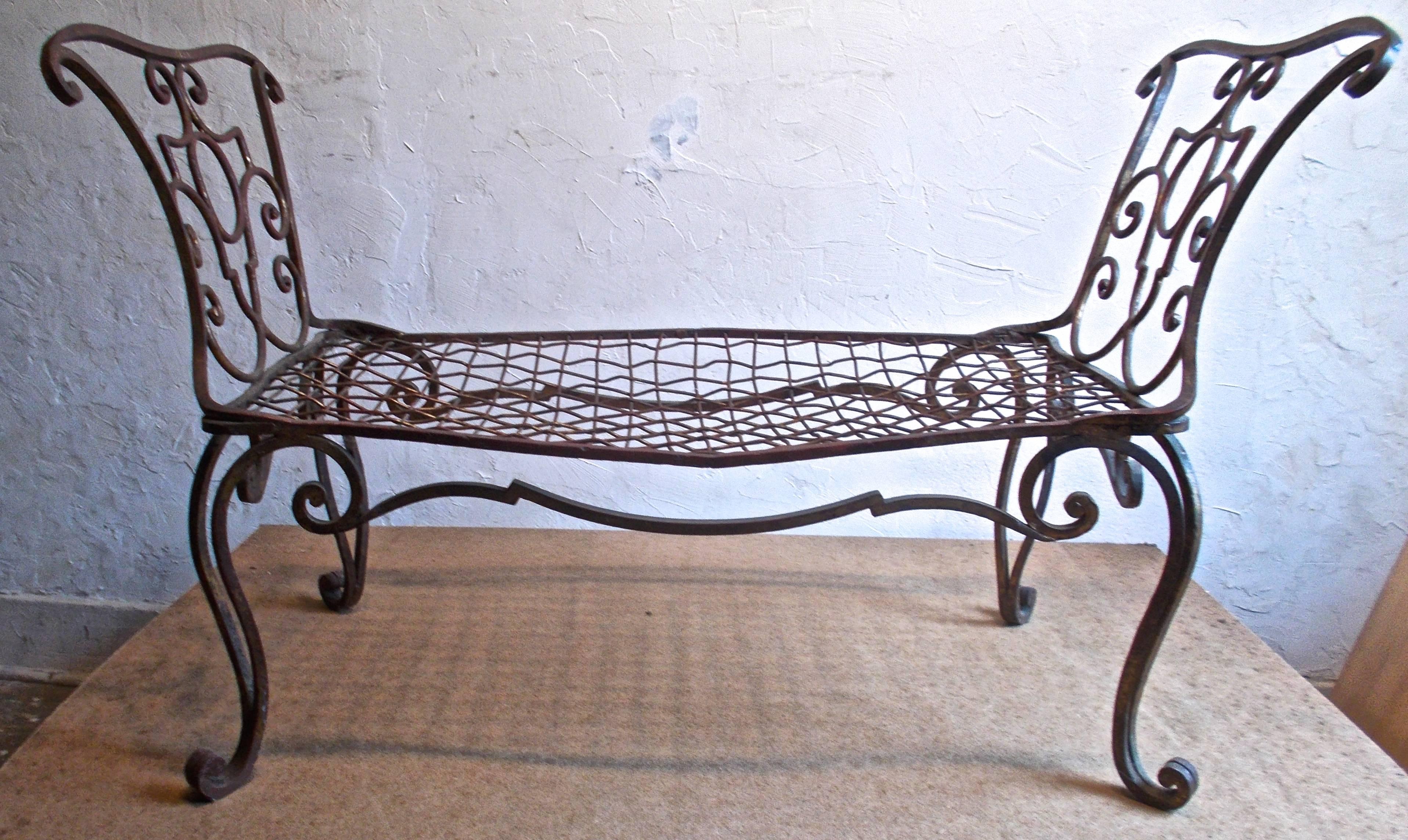 Jean-Charles Moreux Gilt Wrought Iron Settee In Good Condition For Sale In Sharon, CT