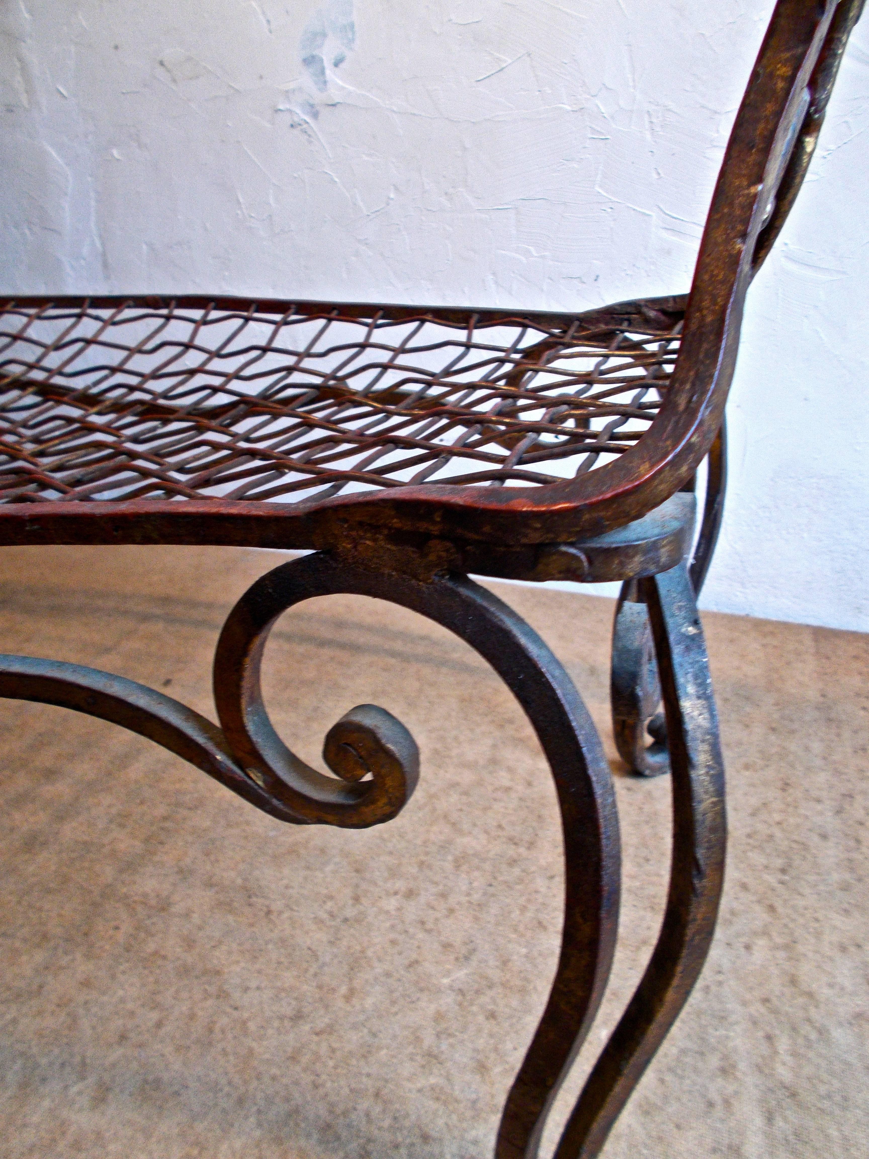 Mid-20th Century Jean-Charles Moreux Gilt Wrought Iron Settee For Sale