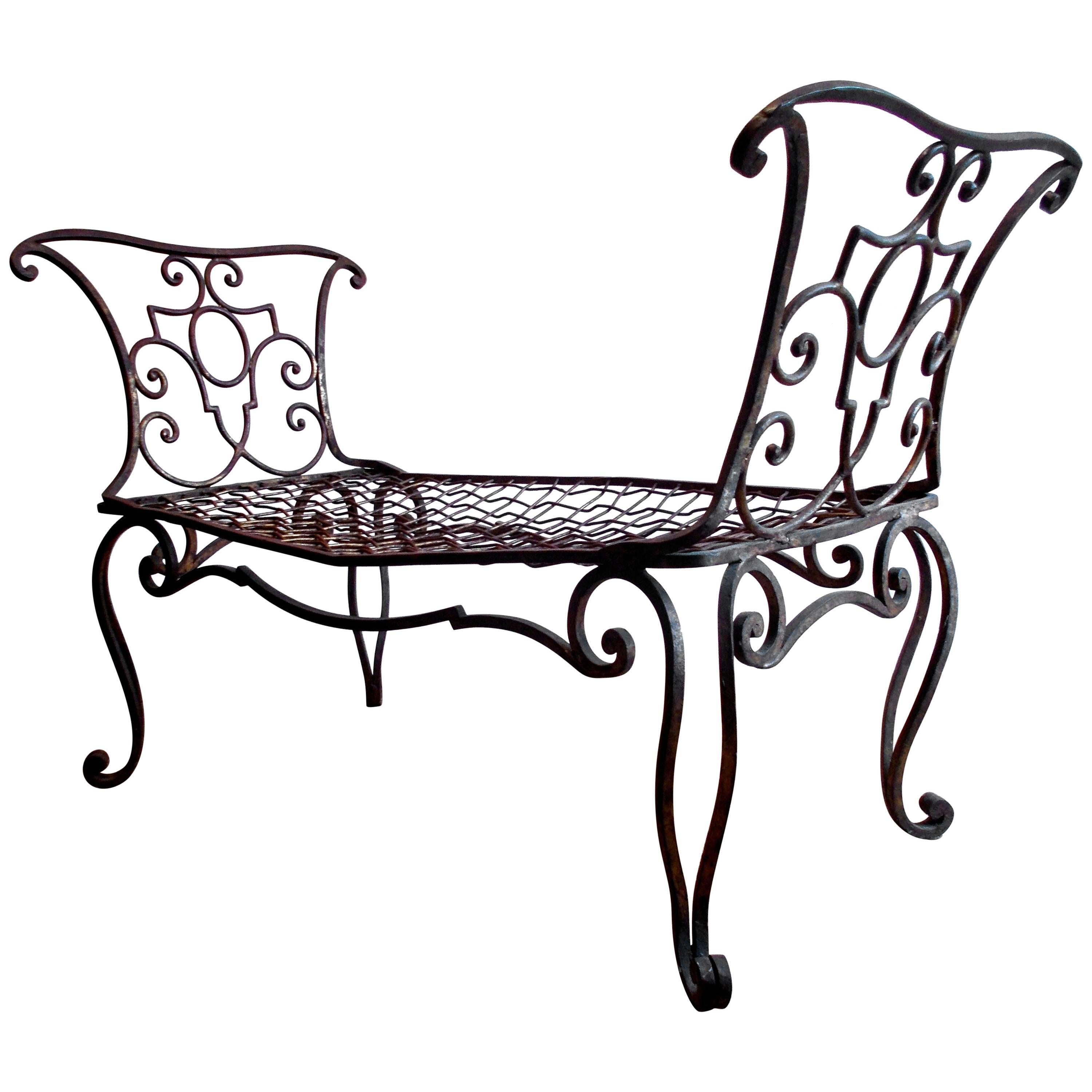 Jean-Charles Moreux Gilt Wrought Iron Settee For Sale